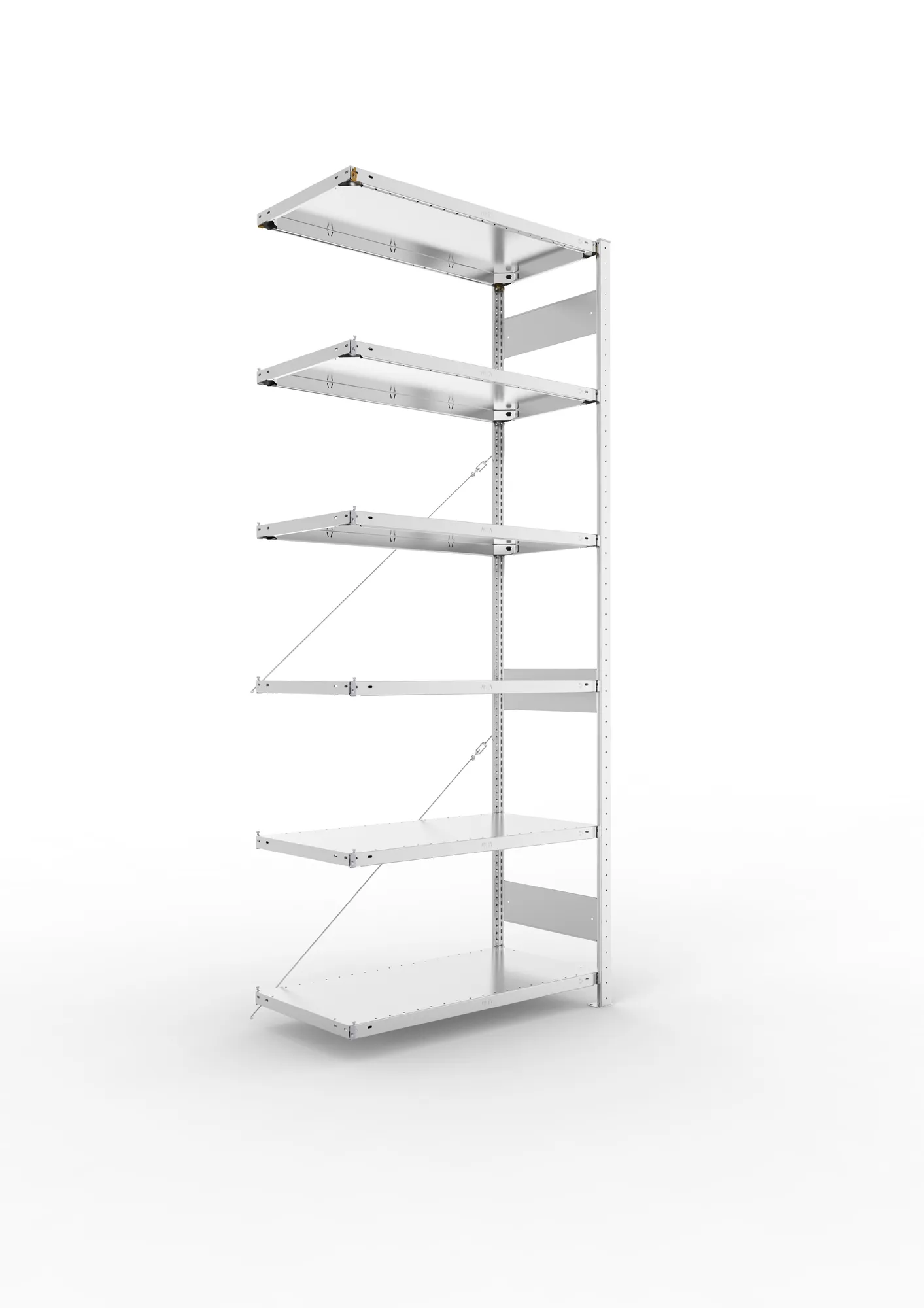 META CLIP, Fachbodenregal, Anbauregal, 2500 x 1000 x 500 mm, Fachlast 150 kg, 6 Ebenen, verzinkt – Ansicht in Blickhöhe