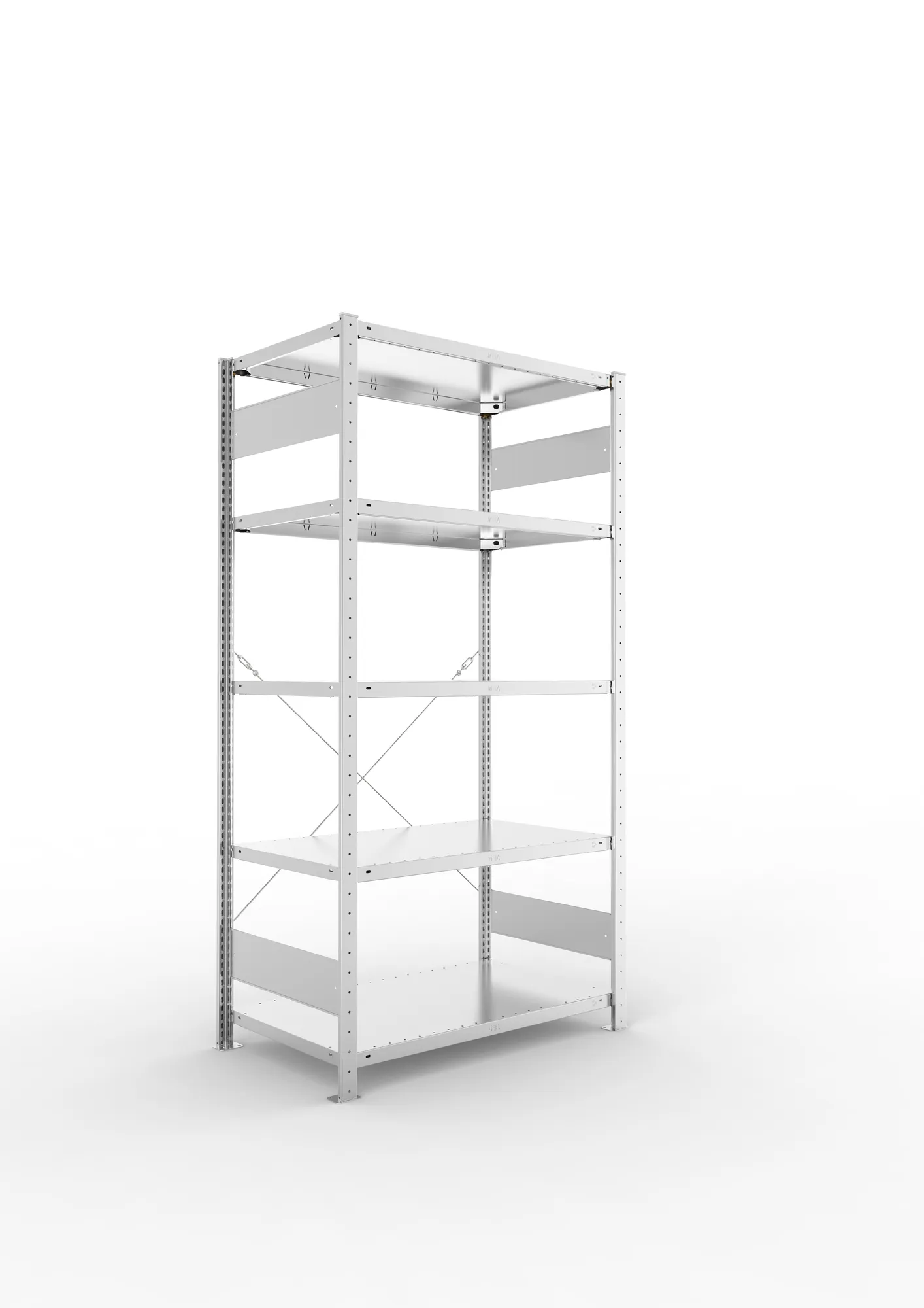 META CLIP, Fachbodenregal, Grundregal, 2000 x 1000 x 600 mm, Fachlast 150 kg, 5 Ebenen, verzinkt – Ansicht in Blickhöhe