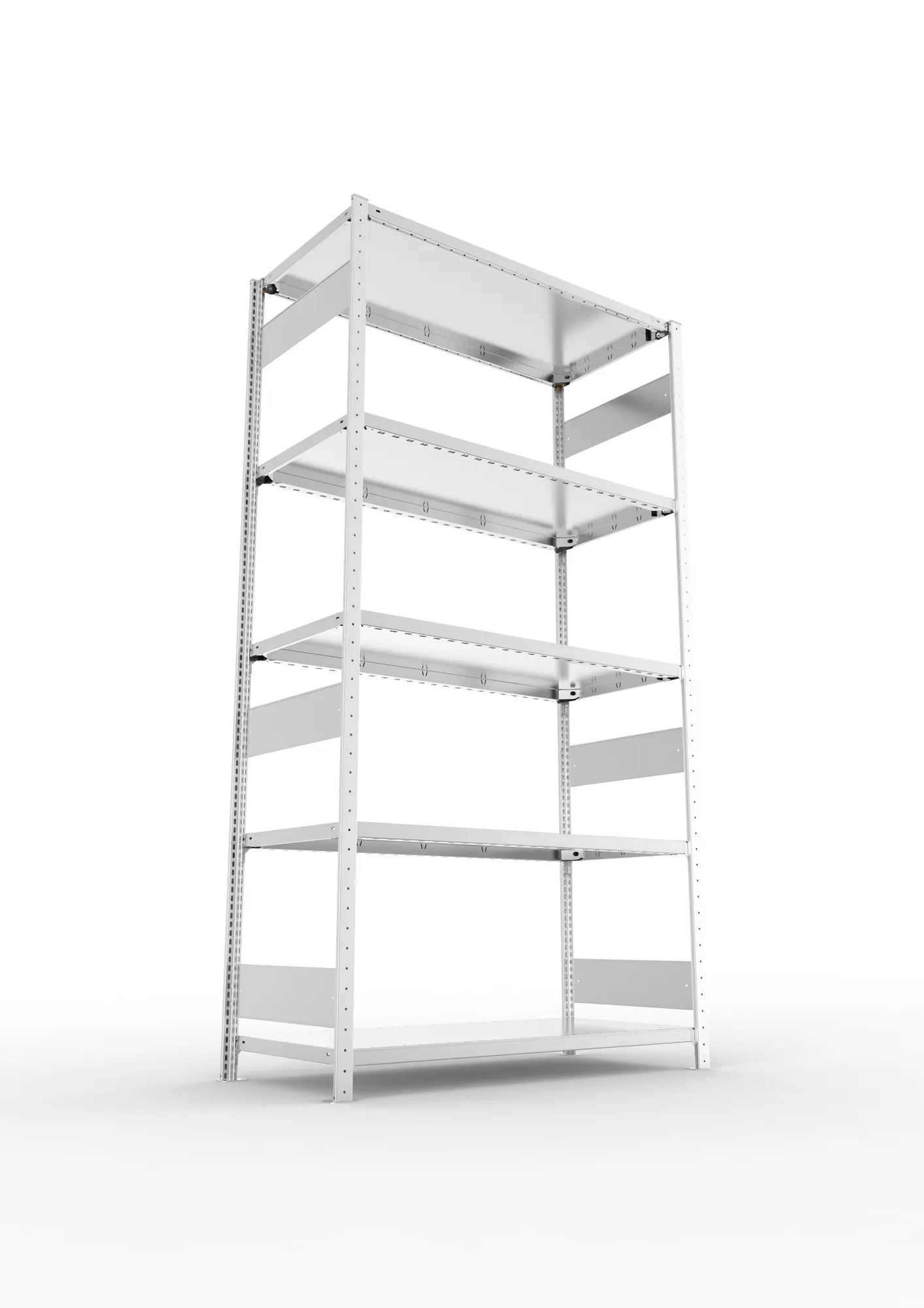 META CLIP S3, Fachbodenregal, Grundregal, 2500 x 1300 x 600 mm, Fachlast 230 kg, 5 Ebenen, Längsriegel, verzinkt – Ansicht von unten
