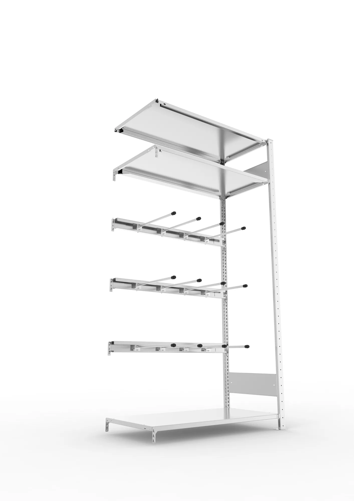 META CLIP, Keilriemenregal, Anbauregal, 2000 x 1000 x 500 mm, 3 Ebenen, verzinkt – Ansicht von unten