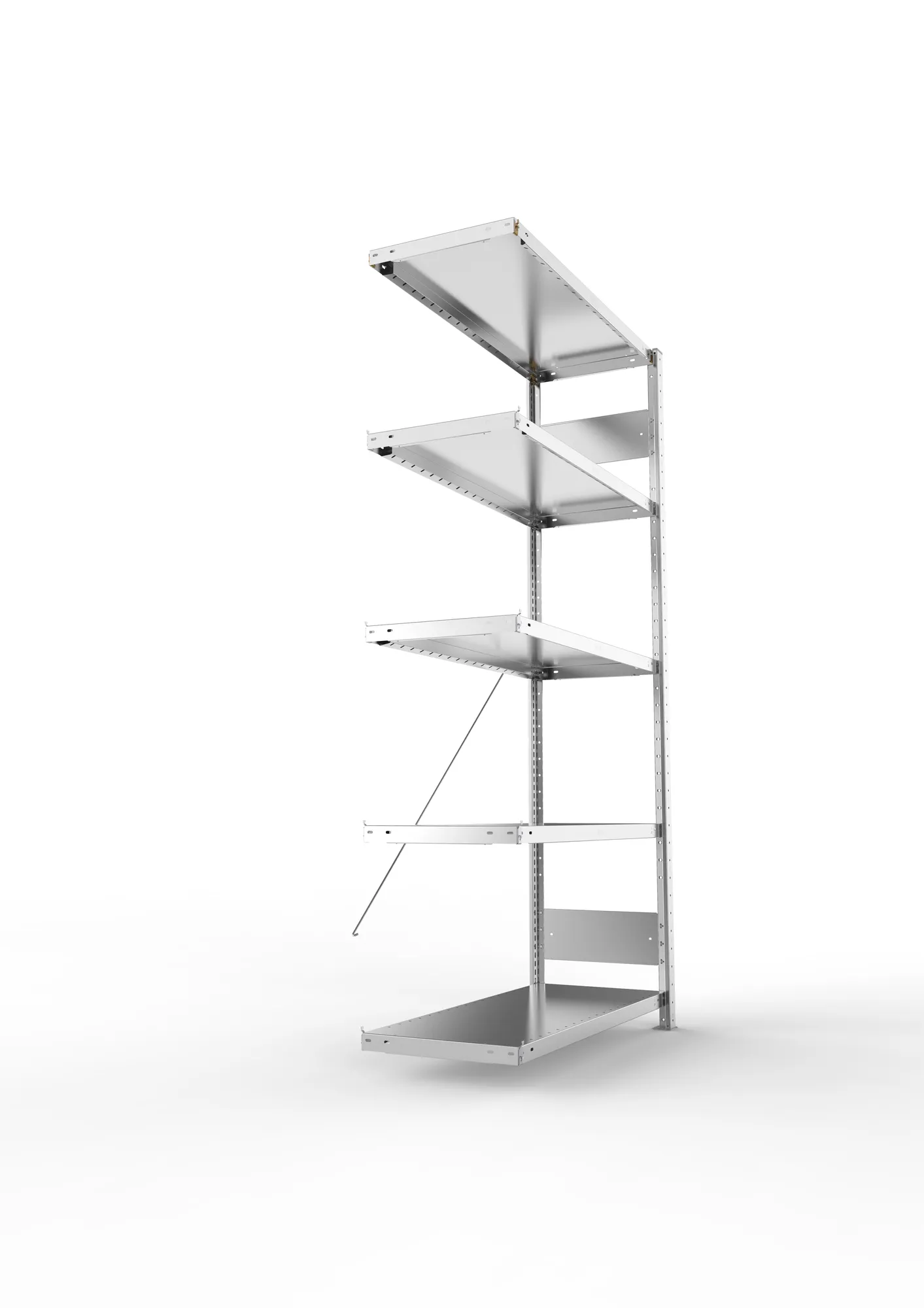 META CLIP S3, Fachbodenregal, Anbauregal, 2000 x 1000 x 400 mm, Fachlast 230 kg, 5 Ebenen, verzinkt – Seitenansicht