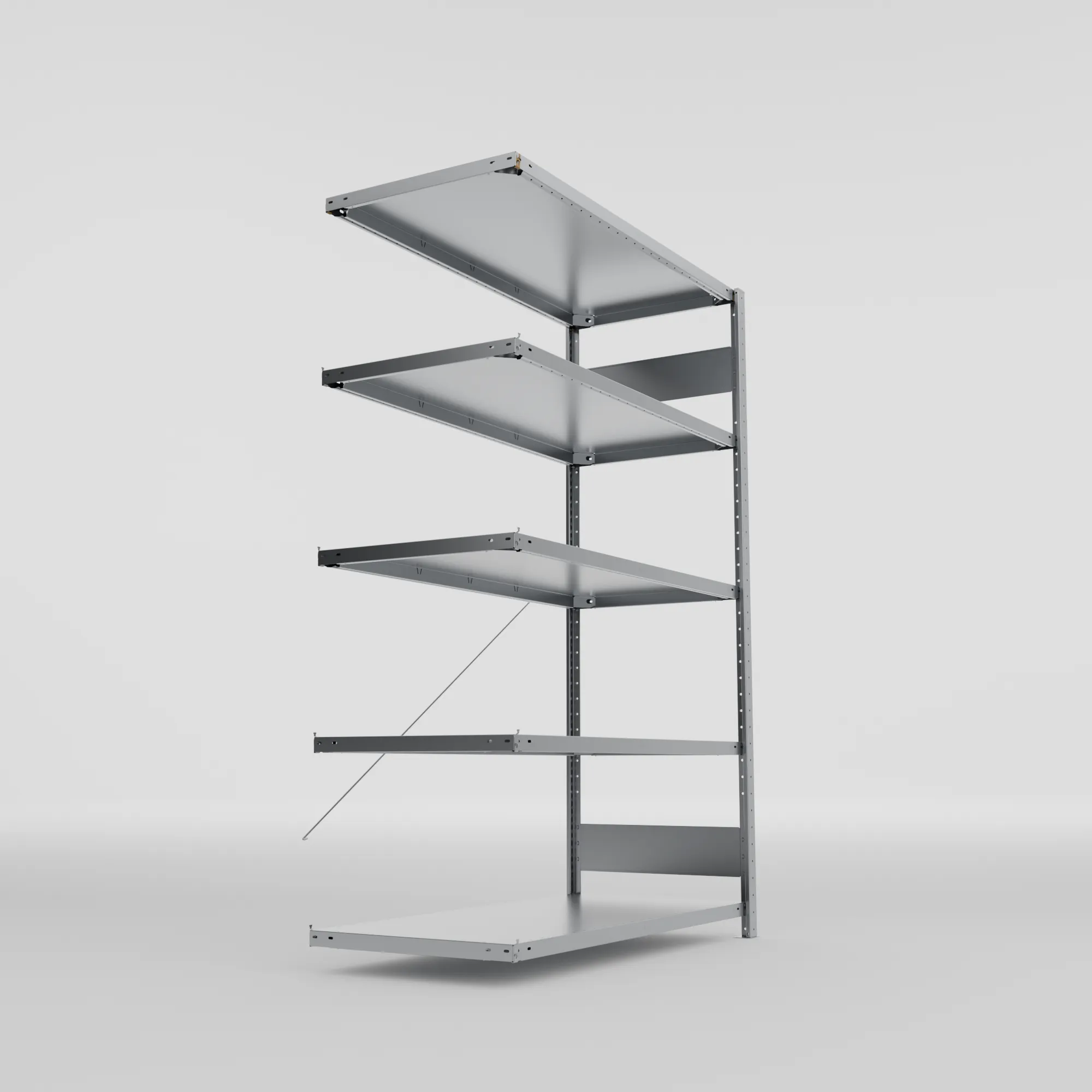 META CLIP S3, Fachbodenregal, Anbauregal, 2000 x 1300 x 600 mm, Fachlast 230 kg, 5 Ebenen, verzinkt – Seitenansicht