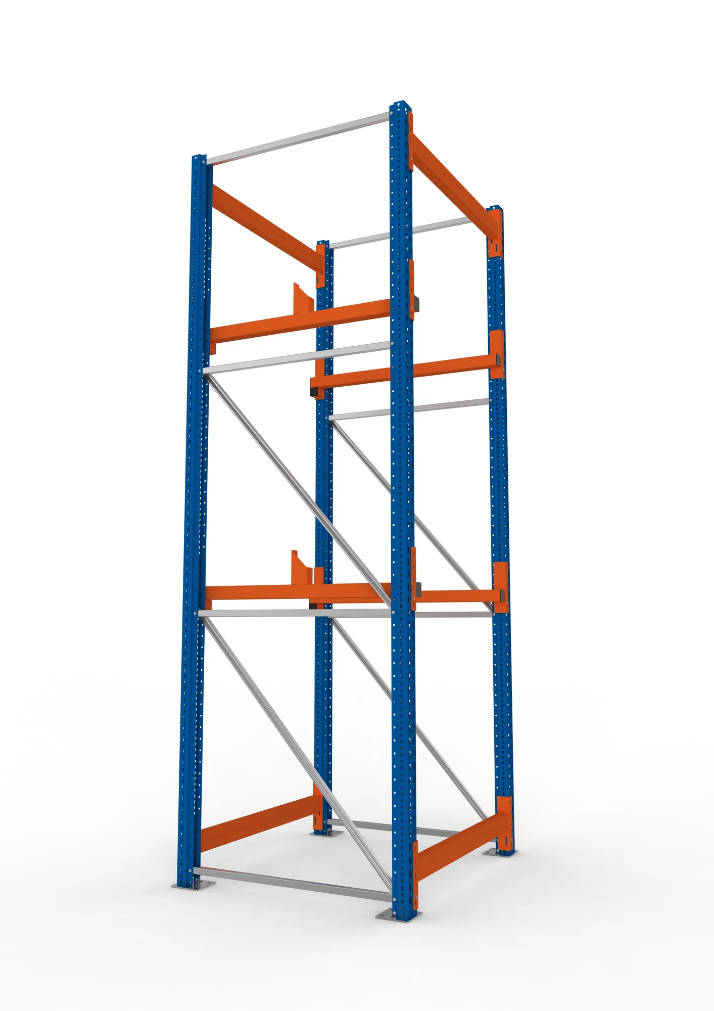 META MULTIPAL, Kabeltrommelregal, Grundregal, 3300 x 1100 x 1100 mm, Feldlast 4000 kg, 2 Ebenen, Typ 1, RAL 5010 – Seitenansicht