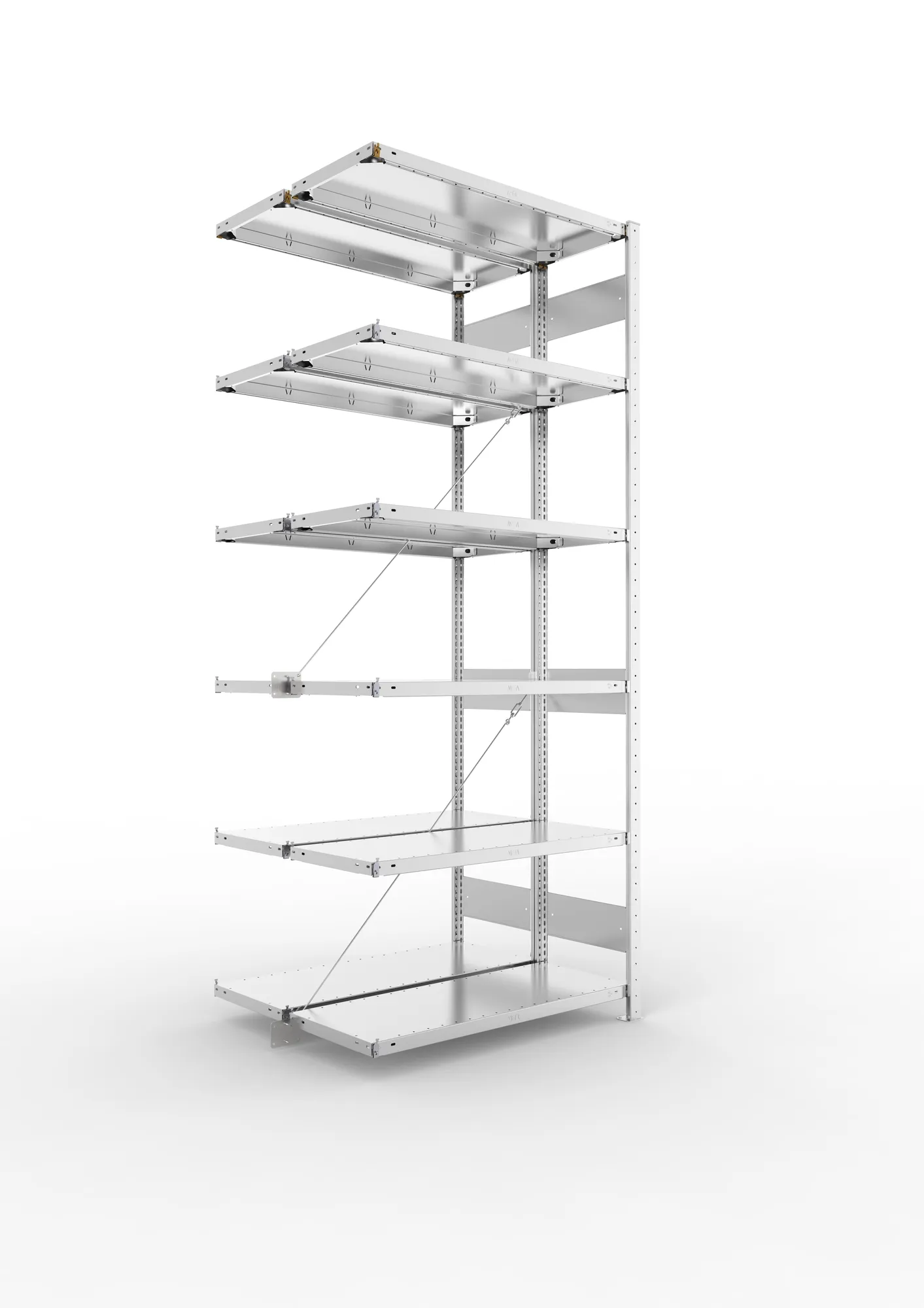META CLIP, Fachbodenregal, Doppel-Anbauregal, 2500 x 1000 x 400 mm, Fachlast 150 kg, 6 Ebenen, verzinkt – Ansicht in Blickhöhe