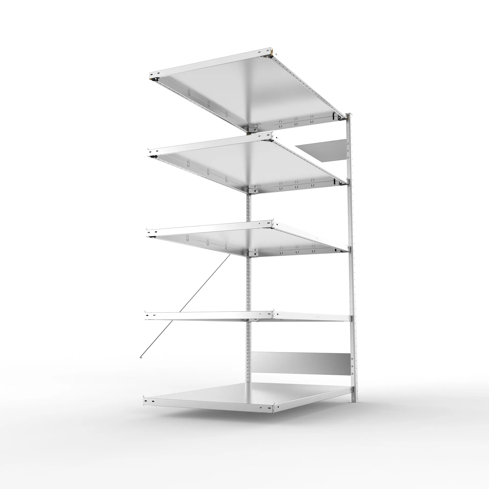 META CLIP S3, Fachbodenregal, Anbauregal, 2000 x 1300 x 800 mm, Fachlast 230 kg, 5 Ebenen, verzinkt – Seitenansicht