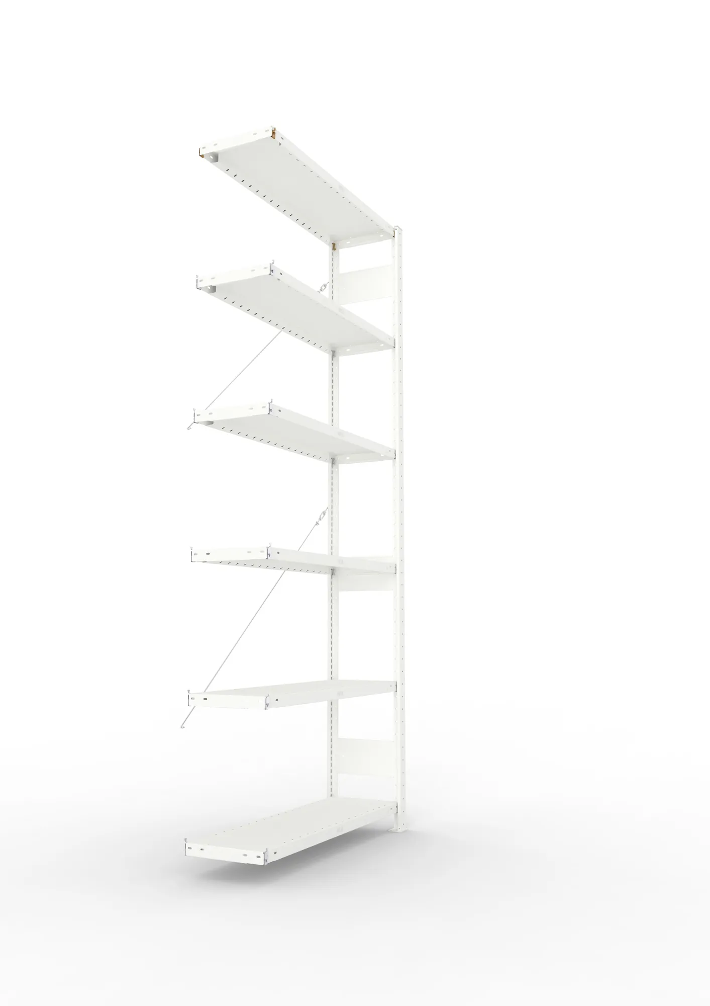 META CLIP, Fachbodenregal, Anbauregal, 2500 x 1000 x 300 mm, Fachlast 230 kg, 6 Ebenen, RAL 7035 – Seitenansicht