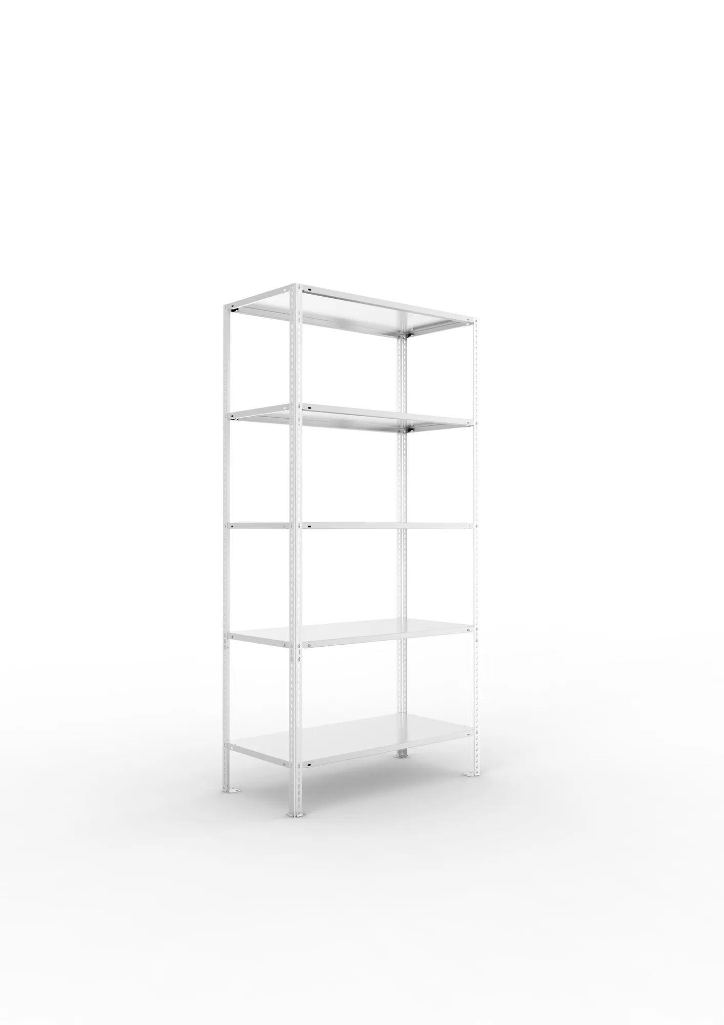 META FIX, Fachbodenregal, Grundregal, 2000 x 1000 x 500 mm, Fachlast 80 kg, 5 Ebenen, verzinkt – Ansicht in Blickhöhe