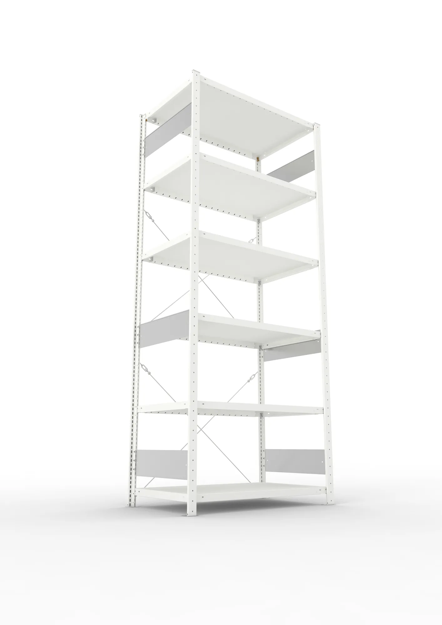 META CLIP S3, Fachbodenregal, Grundregal, 2500 x 1000 x 600 mm, Fachlast 230 kg, 6 Ebenen, RAL 7035 – Ansicht von unten