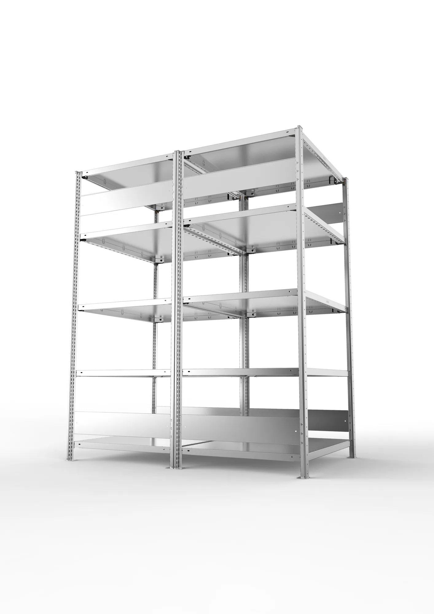 META CLIP S3, Fachbodenregal, Doppel-Grundregal, 2000 x 1000 x 800 mm, Fachlast 230 kg, 5 Ebenen, Längsriegel, verzinkt – Seitenansicht