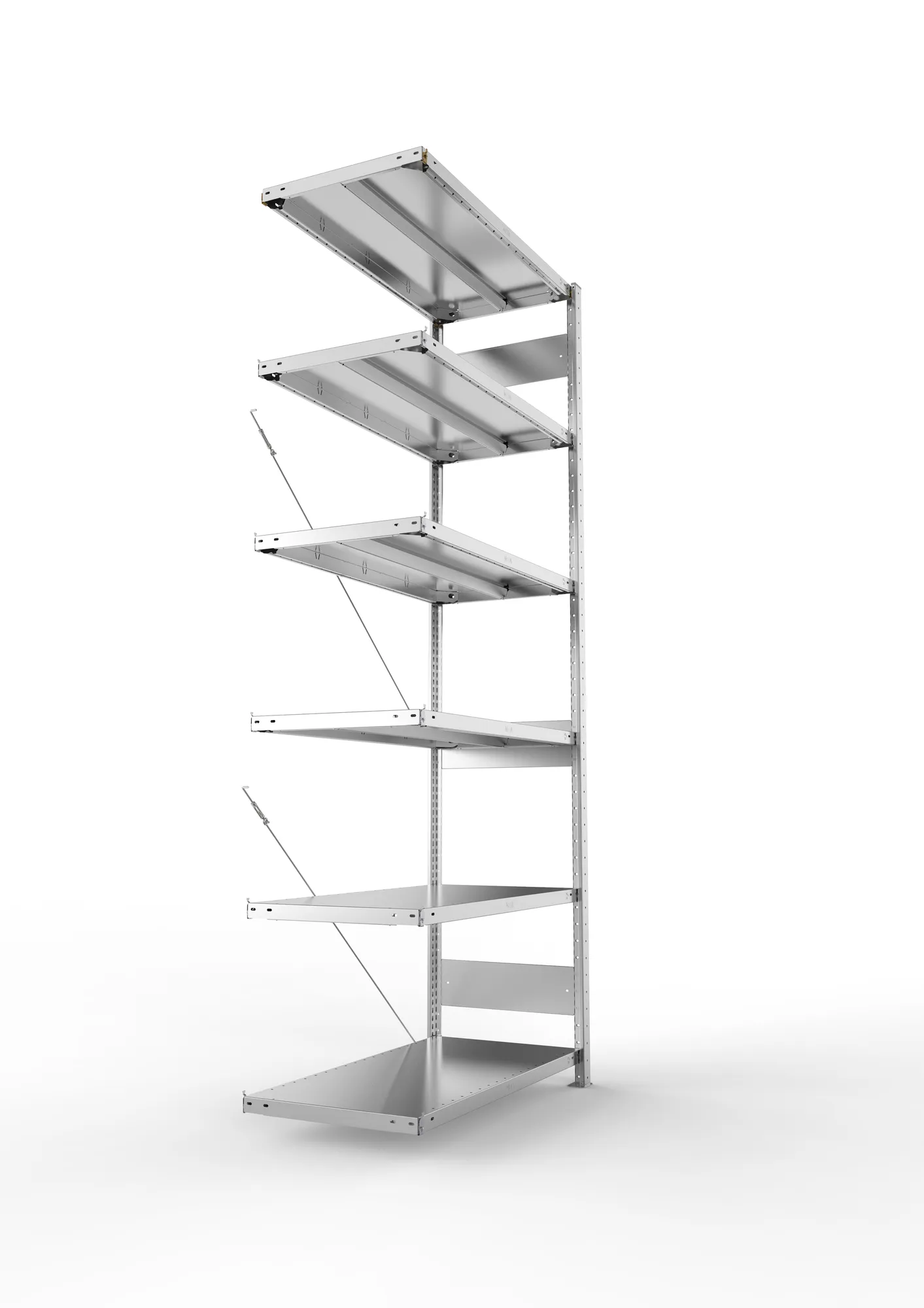 META CLIP, Fachbodenregal, Anbauregal, 2500 x 1000 x 500 mm, Fachlast 330 kg, 6 Ebenen, verzinkt – Seitenansicht