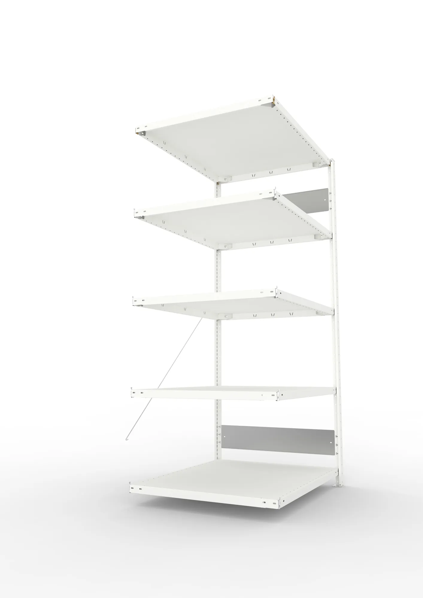 META CLIP S3, Fachbodenregal, Anbauregal, 2000 x 1000 x 800 mm, Fachlast 230 kg, 5 Ebenen, RAL 7035 – Seitenansicht
