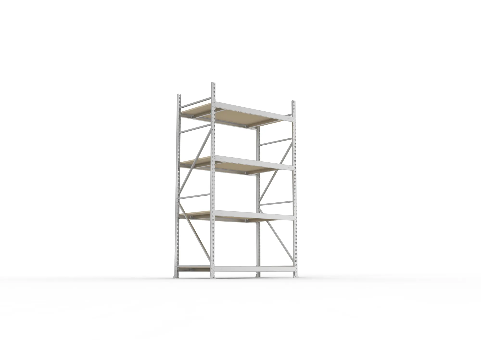 META MINI-RACK, Weitspannregal, Grundregal, 2500 x 1400 x 800 mm, Fachlast 600 kg, Spanplattenböden, 4 Ebenen – Ansicht von unten