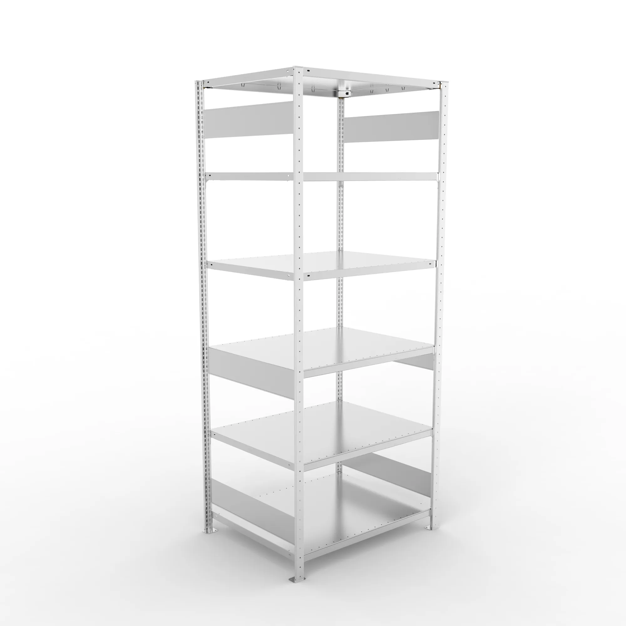 META CLIP S3, Fachbodenregal, Grundregal, 2500 x 1000 x 800 mm, Fachlast 230 kg, 6 Ebenen, Längsriegel, verzinkt – Ansicht von oben