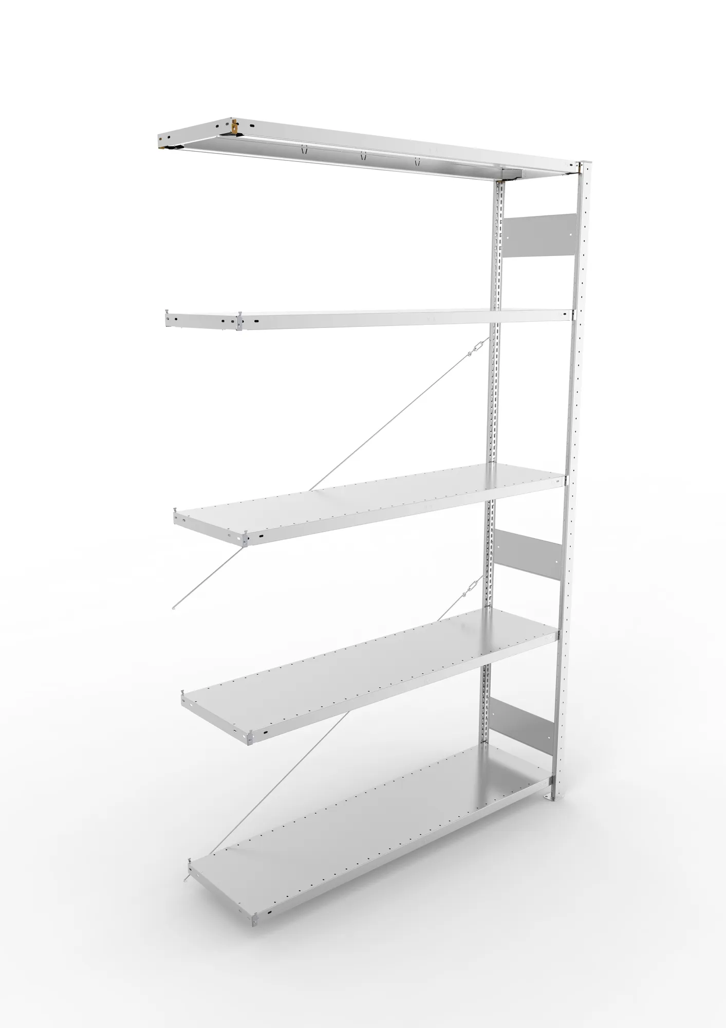 META CLIP S3, Fachbodenregal, Anbauregal, 2500 x 1500 x 400 mm, Fachlast 200 kg, 5 Ebenen, verzinkt – Ansicht von oben