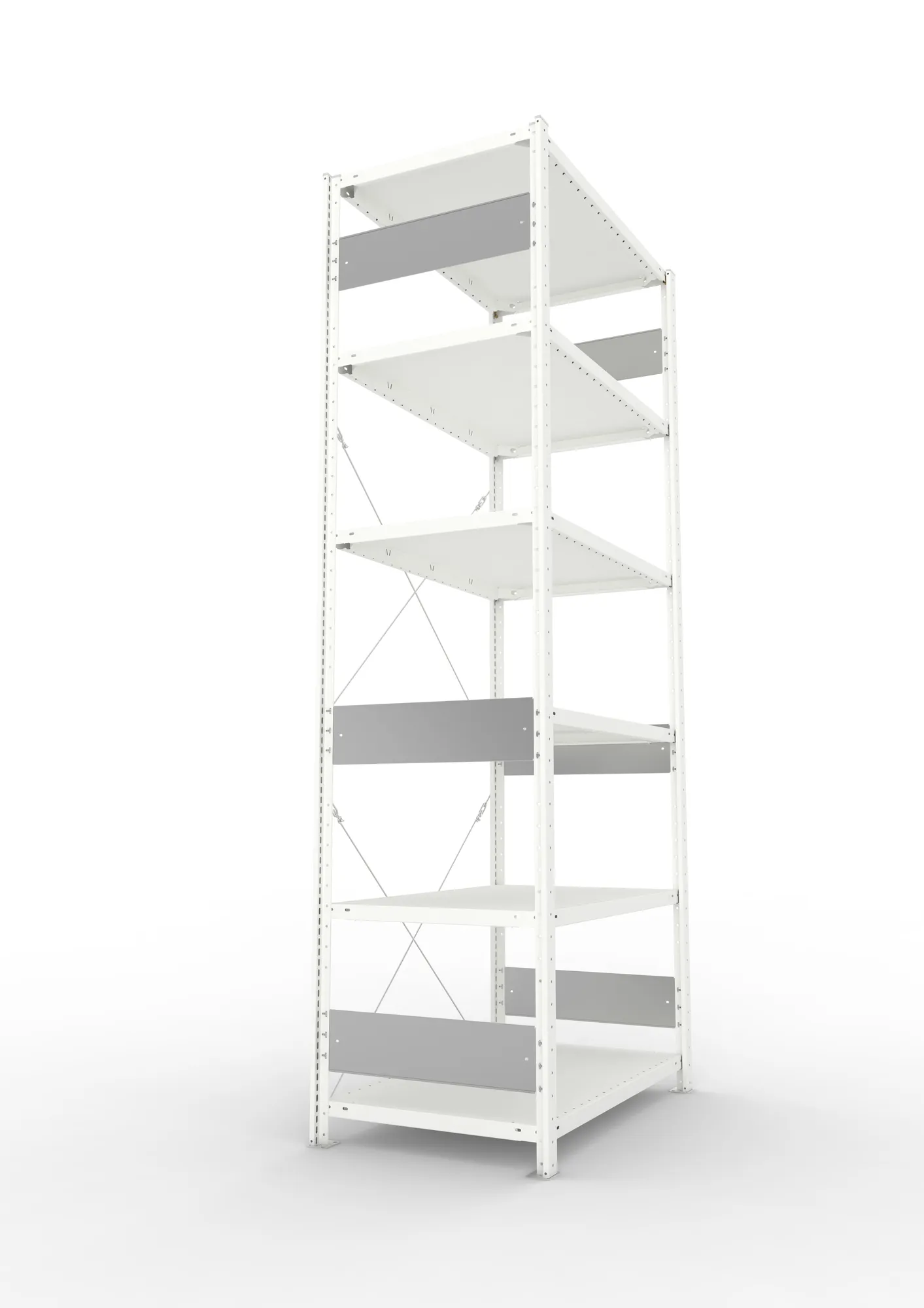 META CLIP S3, Fachbodenregal, Grundregal, 2500 x 1000 x 600 mm, Fachlast 150 kg, 6 Ebenen, RAL 7035 – Seitenansicht