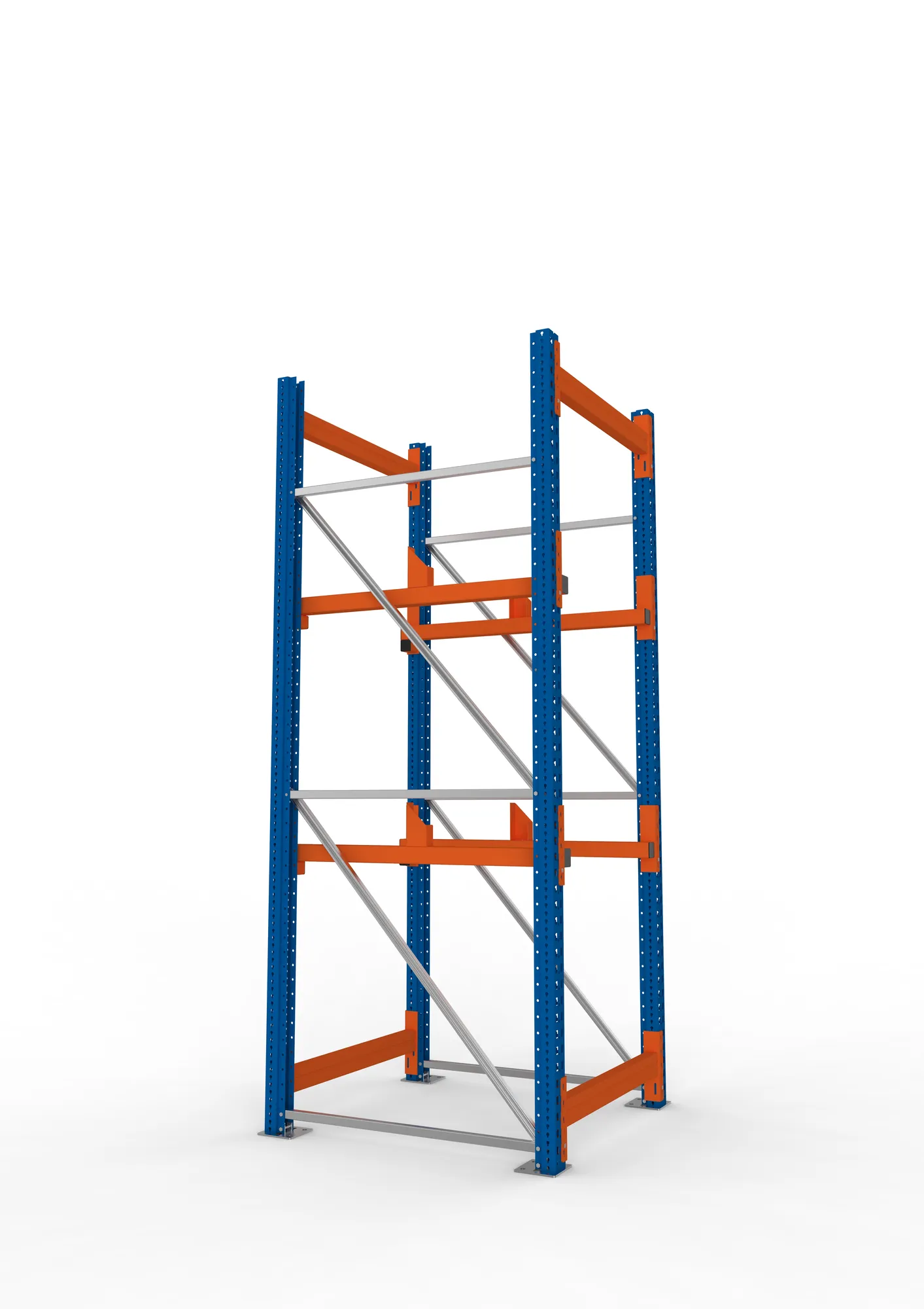 META MULTIPAL, Kabeltrommelregal, Grundregal, 2700 x 900 x 1100 mm, Feldlast 4000 kg, 2 Ebenen, Typ 1, RAL 5010 – Seitenansicht