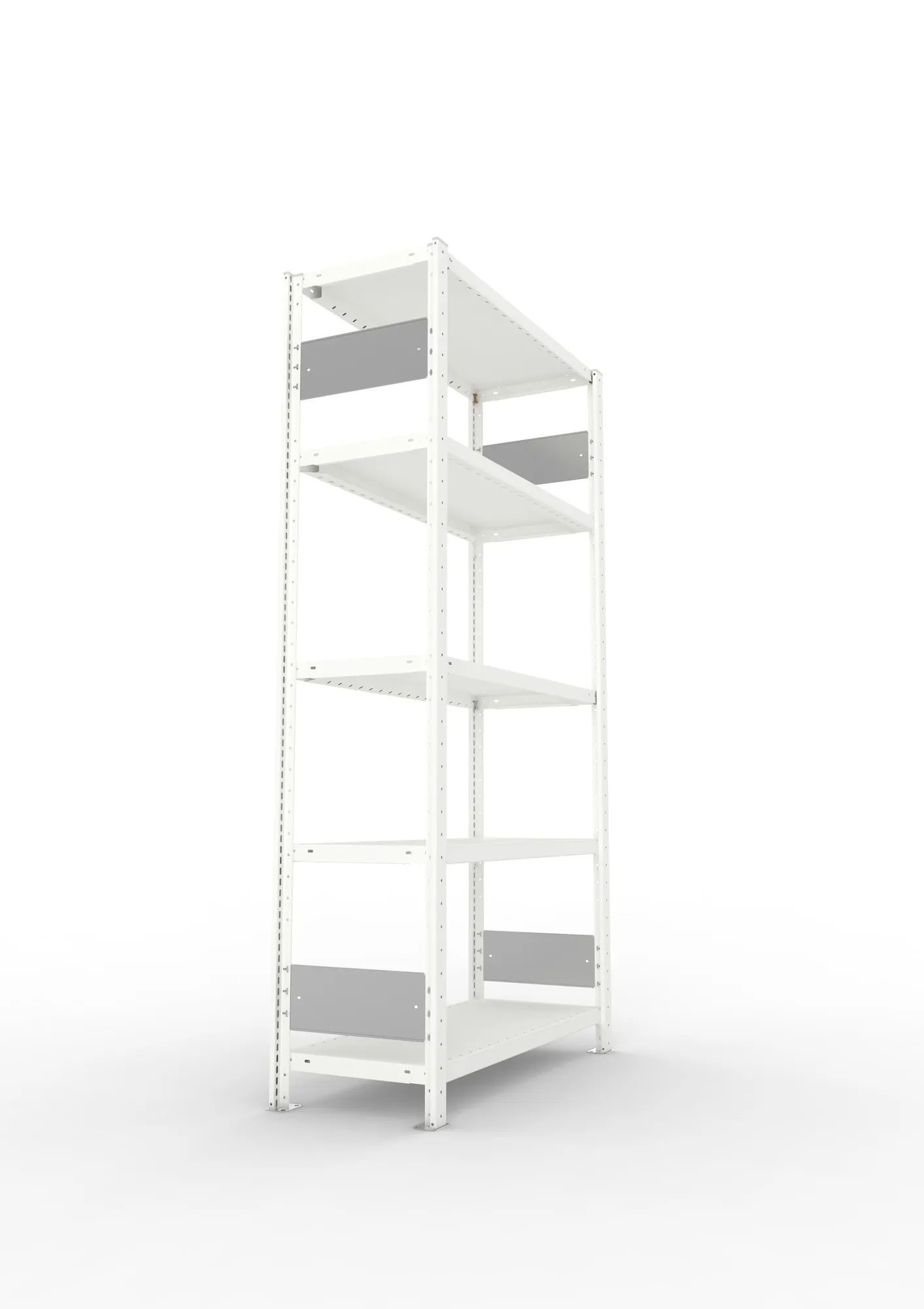 META CLIP S3, Fachbodenregal, Grundregal, 2000 x 1000 x 400 mm, Fachlast 230 kg, 5 Ebenen, Längsriegel, RAL 7035 – Seitenansicht