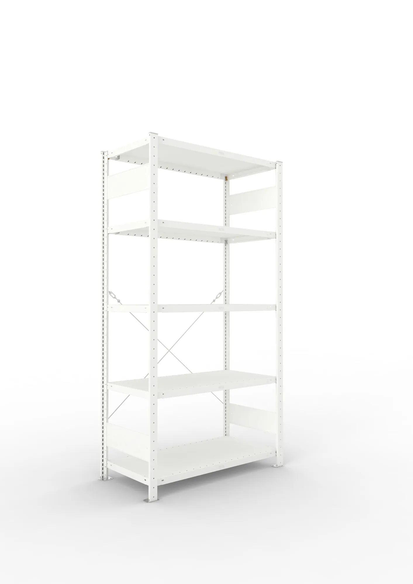 META CLIP, Fachbodenregal, Grundregal, 2000 x 1000 x 500 mm, Fachlast 230 kg, 5 Ebenen, RAL 7035 – Ansicht in Blickhöhe