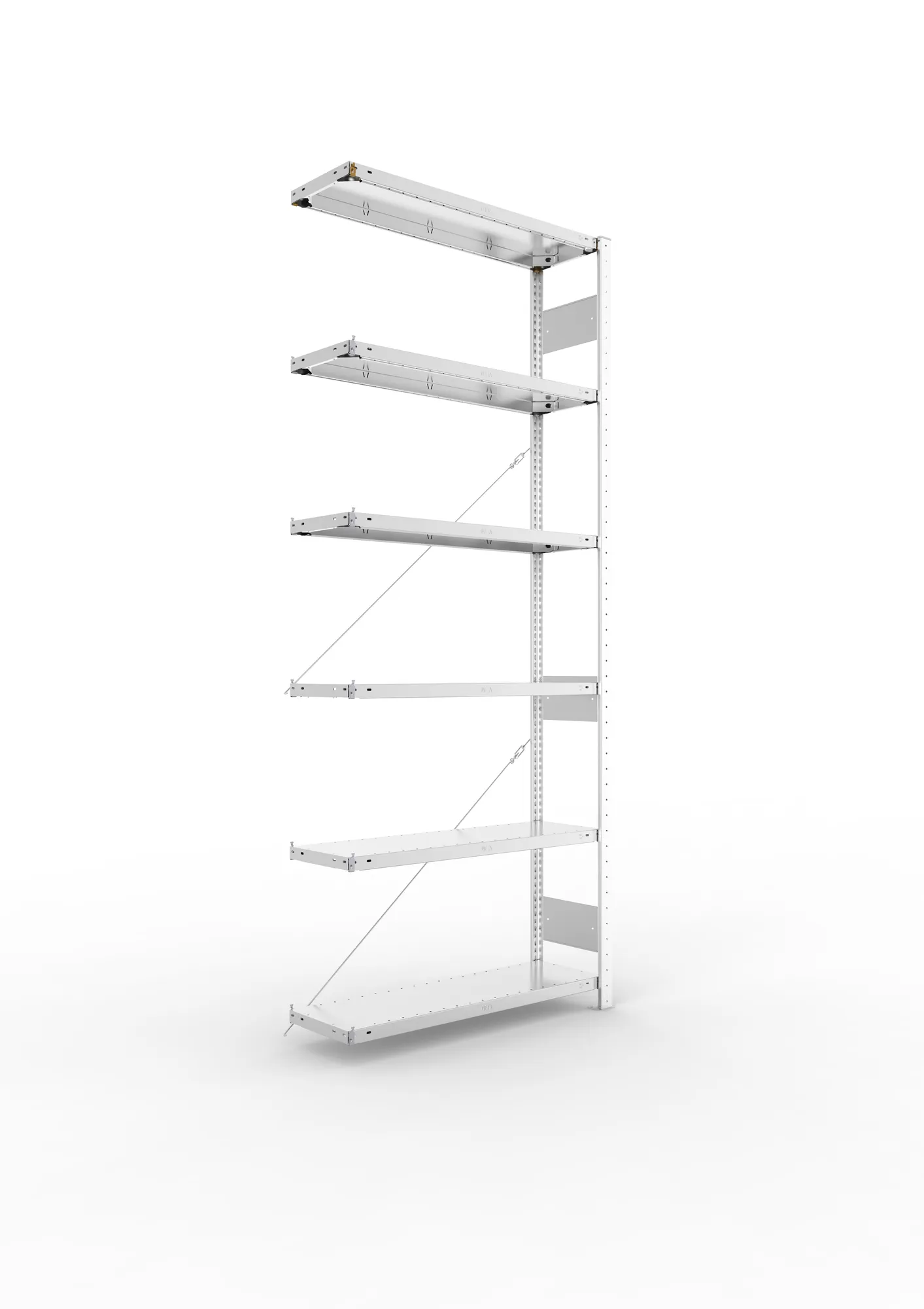 META CLIP S3, Fachbodenregal, Anbauregal, 2500 x 1000 x 300 mm, Fachlast 150 kg, 6 Ebenen, verzinkt – Ansicht in Blickhöhe
