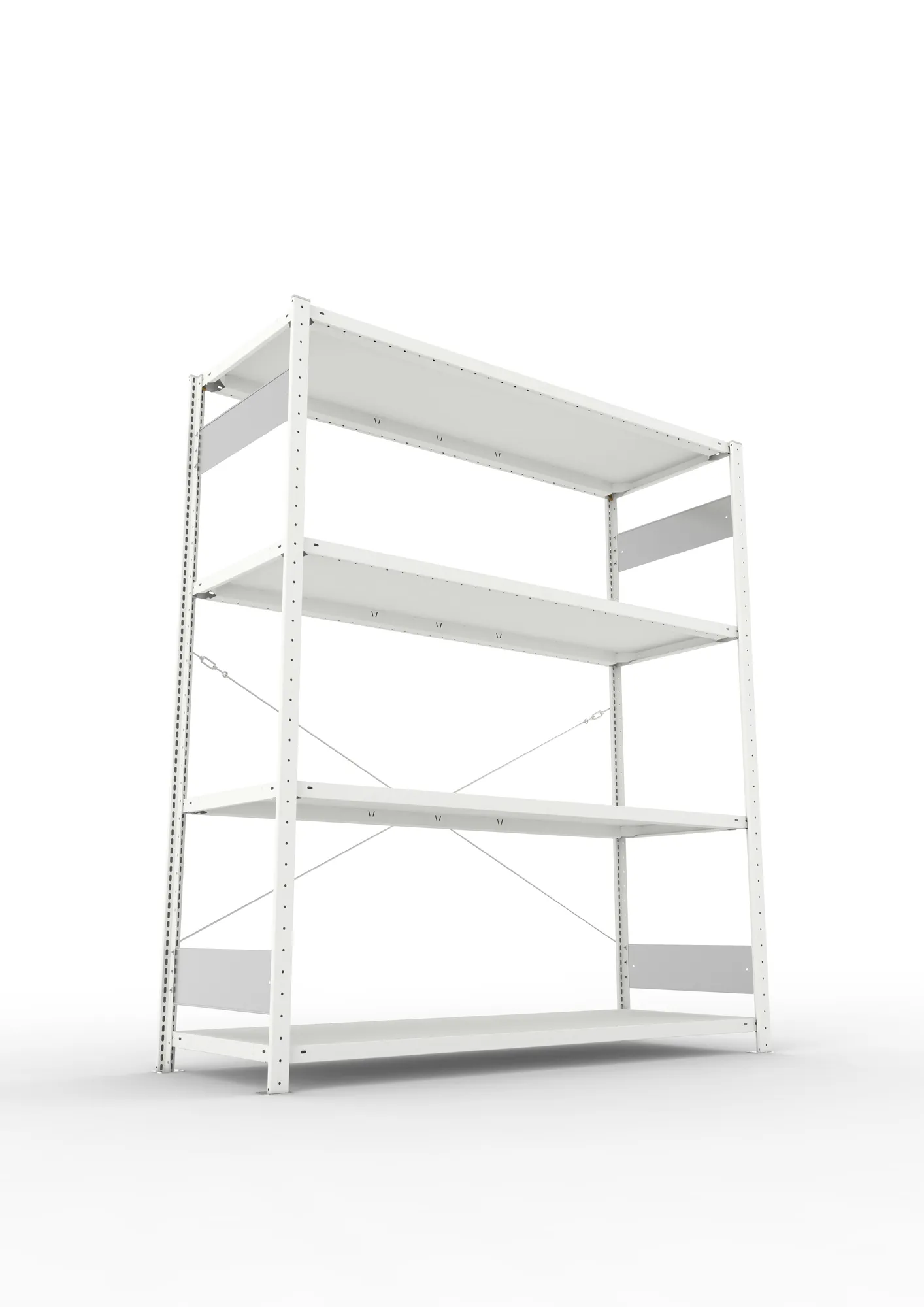 META CLIP S3, Fachbodenregal, Grundregal, 2000 x 1700 x 600 mm, Fachlast 200 kg, 4 Ebenen, RAL 7035 – Ansicht von unten