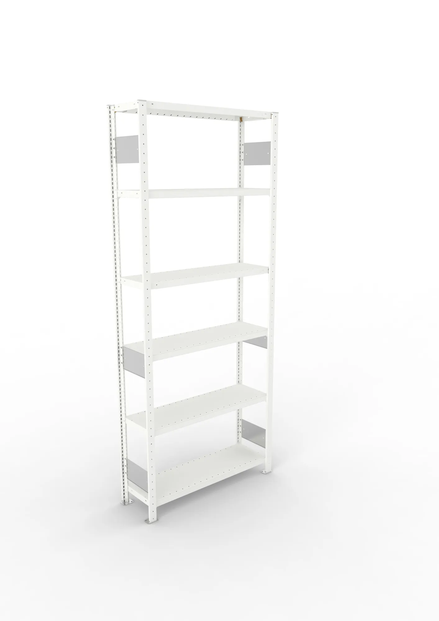 META CLIP S3, Fachbodenregal, Grundregal, 2500 x 1000 x 300 mm, Fachlast 230 kg, 6 Ebenen, Längsriegel, RAL 7035 – Ansicht von oben