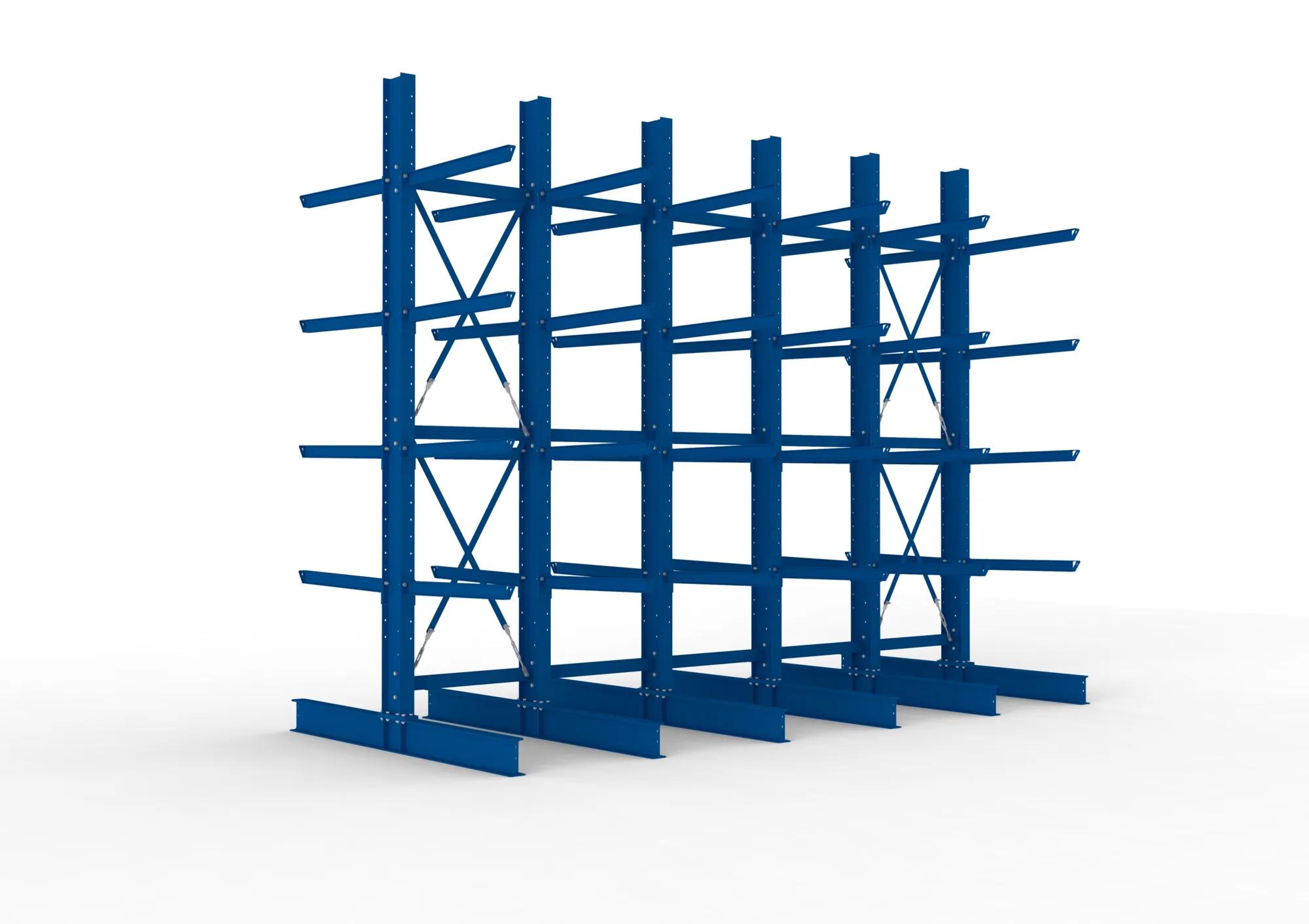 META MULTISTRONG H, Kragarmregal, 5 Felder, 4000 x 5000 x 1000 mm, Armlast 505 kg, doppelseitig, 4+1 Ebenen – Ansicht in Blickhöhe
