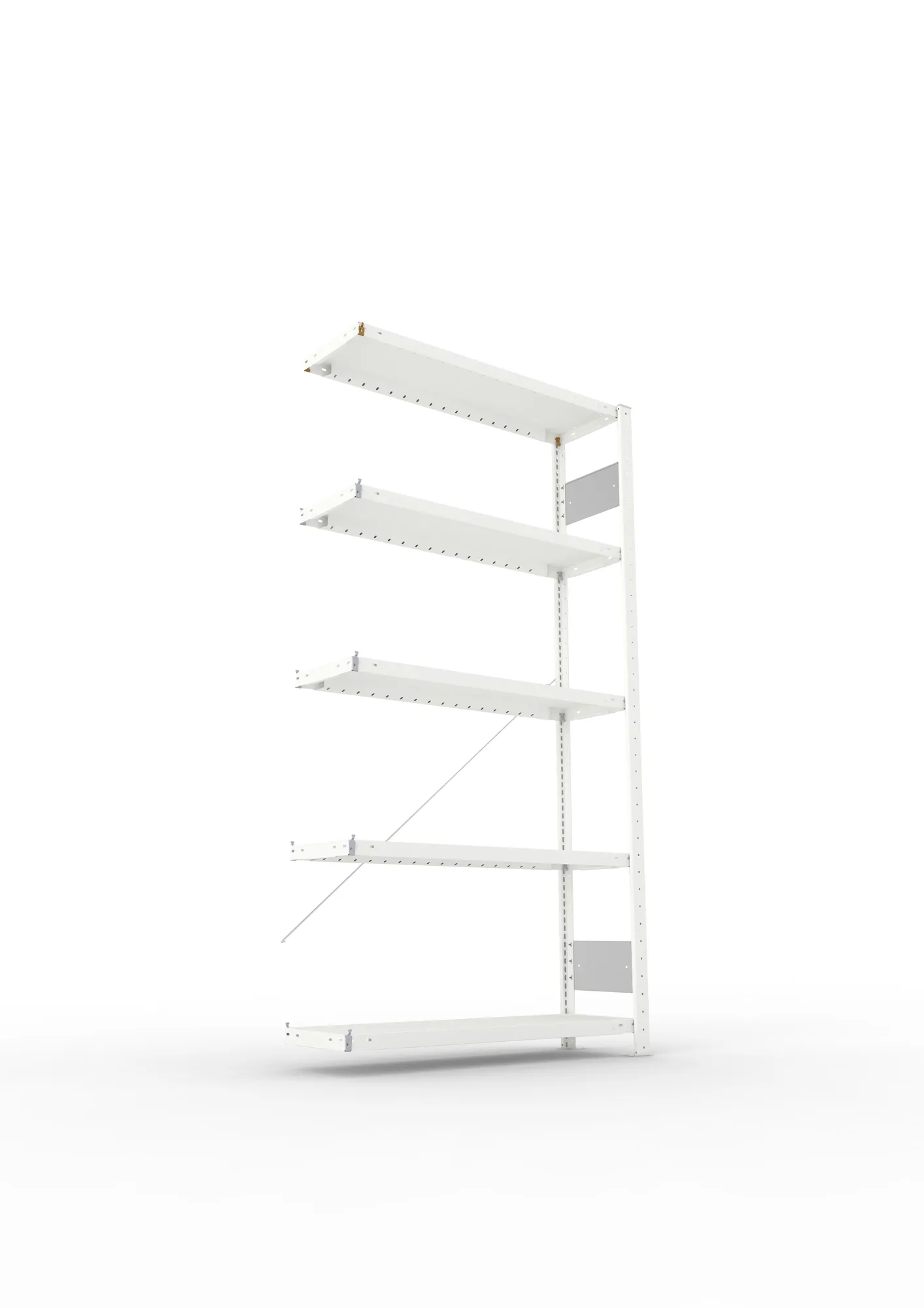 META CLIP S3, Fachbodenregal, Anbauregal, 2000 x 1000 x 300 mm, Fachlast 230 kg, 5 Ebenen, RAL 7035 – Ansicht von unten
