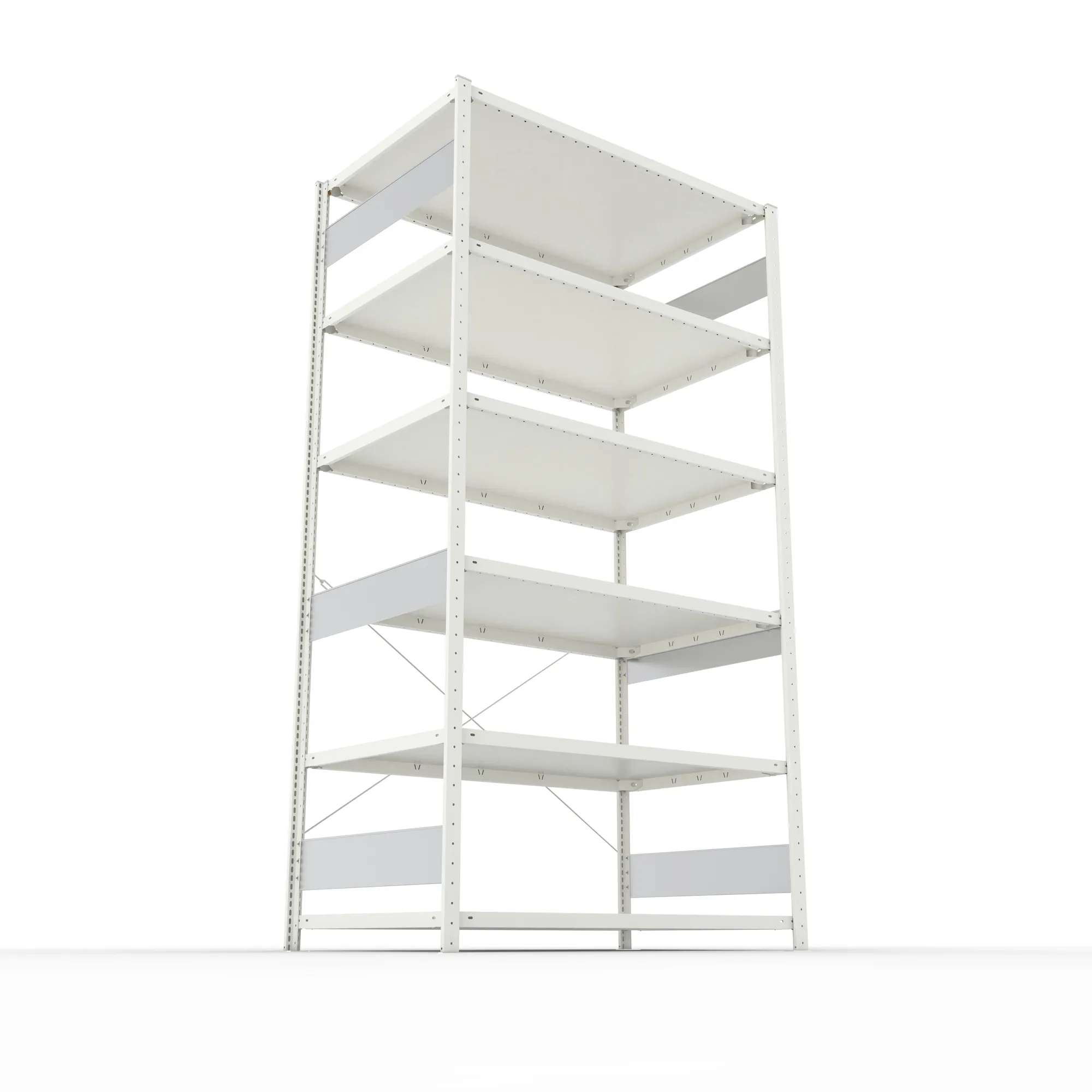 META CLIP S3, Fachbodenregal, Grundregal, 2500 x 1300 x 800 mm, Fachlast 230 kg, 6 Ebenen, RAL 7035 – Ansicht von unten