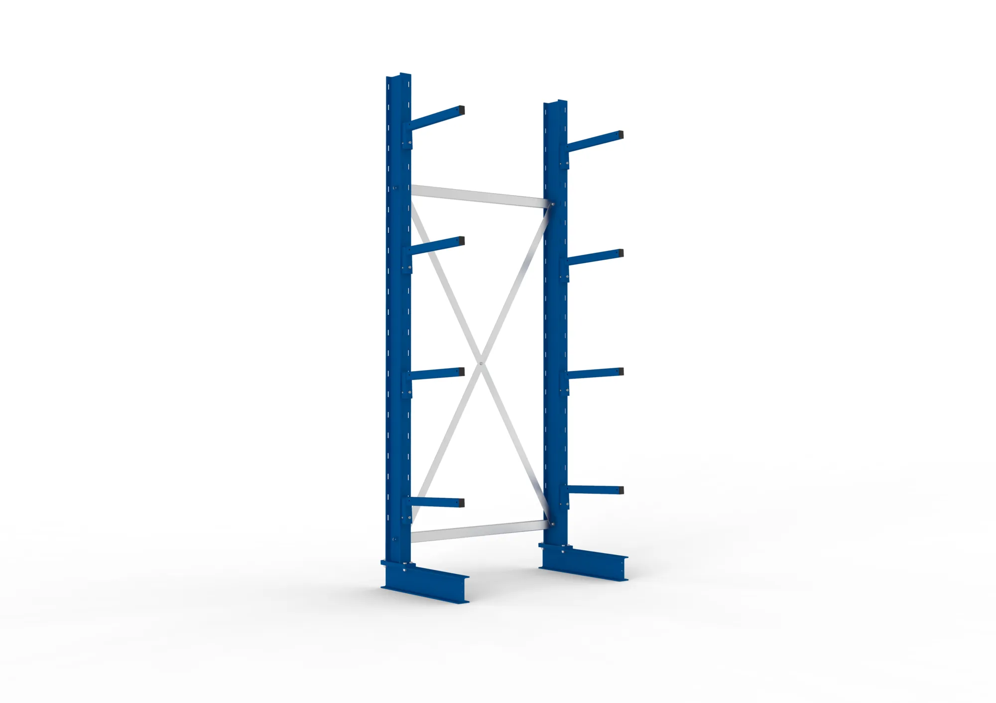 META MULTISTRONG L, Kragarmregal, Grundregal, 2500 x 1000 x 400 mm, Armlast 220 kg, einseitig, 4+1 Ebenen – Ansicht in Blickhöhe