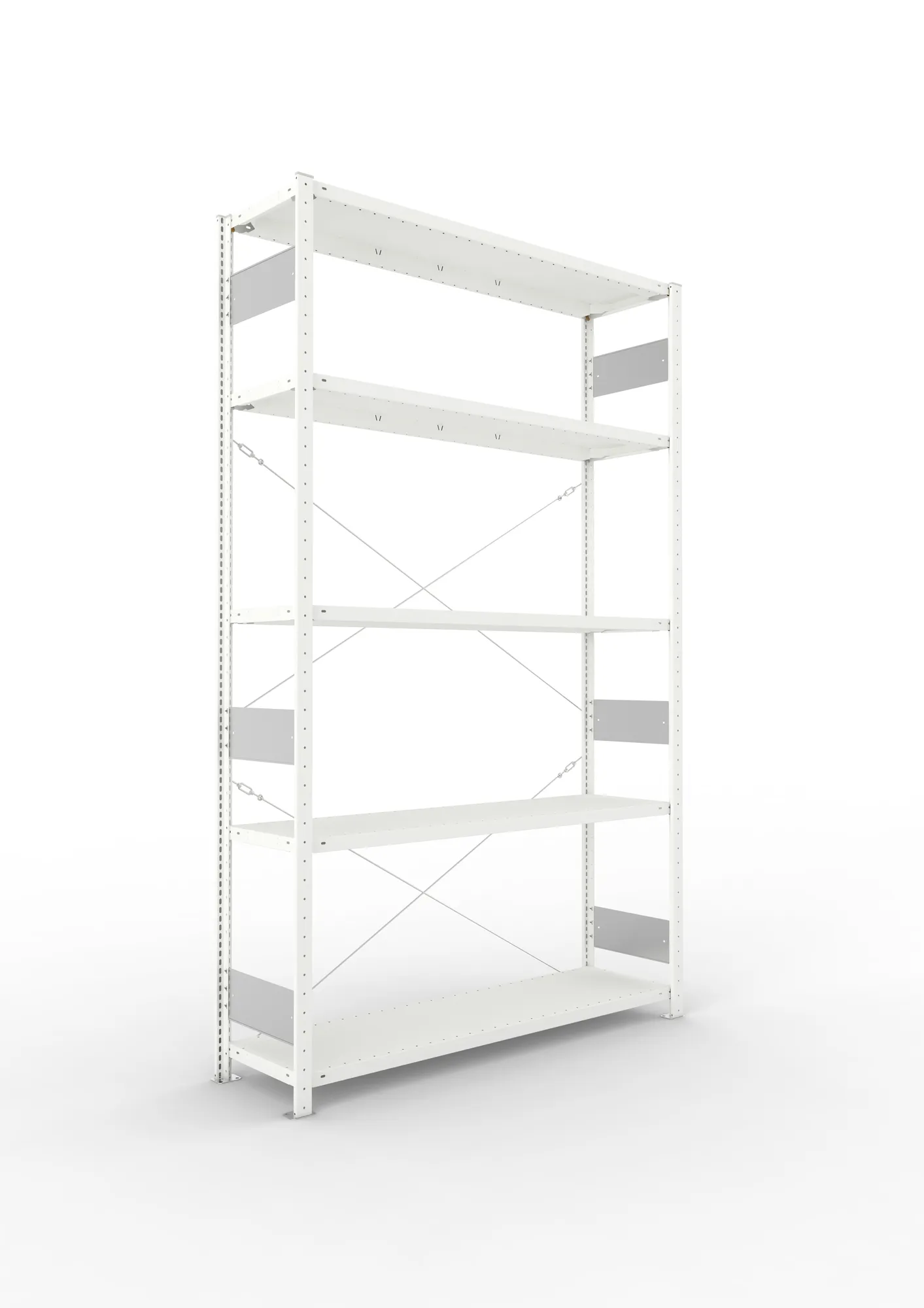 META CLIP S3, Fachbodenregal, Grundregal, 2500 x 1500 x 400 mm, Fachlast 200 kg, 5 Ebenen, RAL 7035 – Ansicht in Blickhöhe