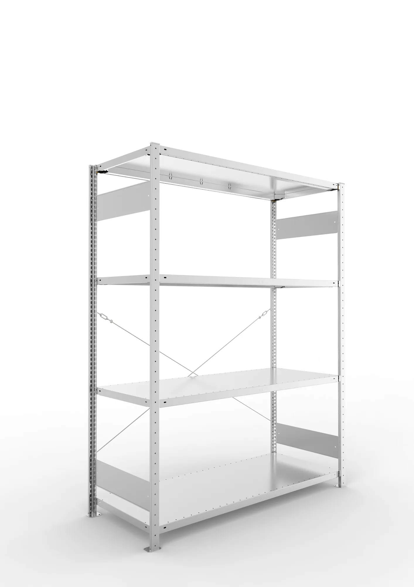 META CLIP S3, Fachbodenregal, Grundregal, 2000 x 1500 x 600 mm, Fachlast 200 kg, 4 Ebenen, verzinkt – Ansicht in Blickhöhe