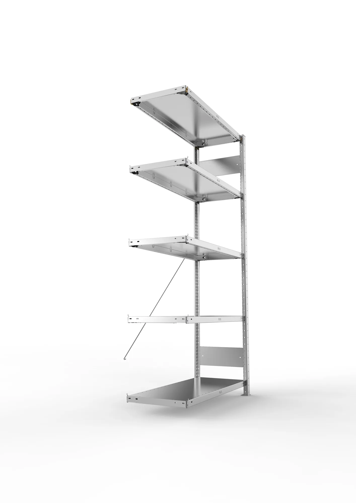 META CLIP, Fachbodenregal, Anbauregal, 2000 x 1000 x 400 mm, Fachlast 150 kg, 5 Ebenen, verzinkt – Seitenansicht