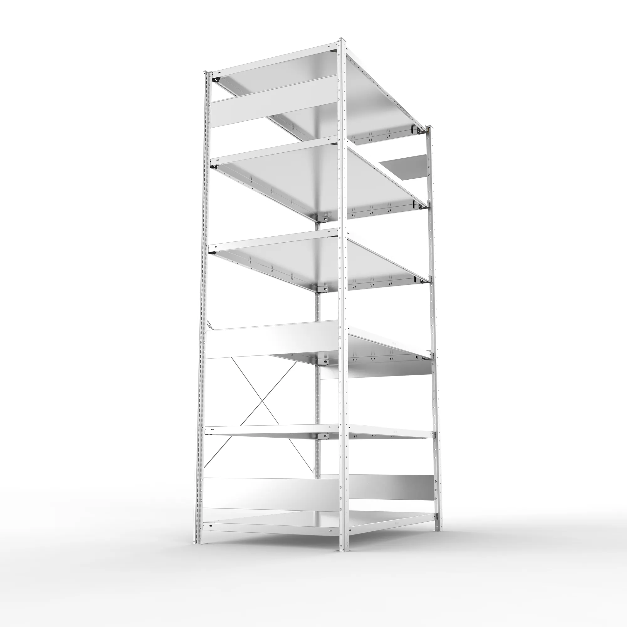 META CLIP S3, Fachbodenregal, Grundregal, 2500 x 1300 x 800 mm, Fachlast 230 kg, 6 Ebenen, verzinkt – Seitenansicht