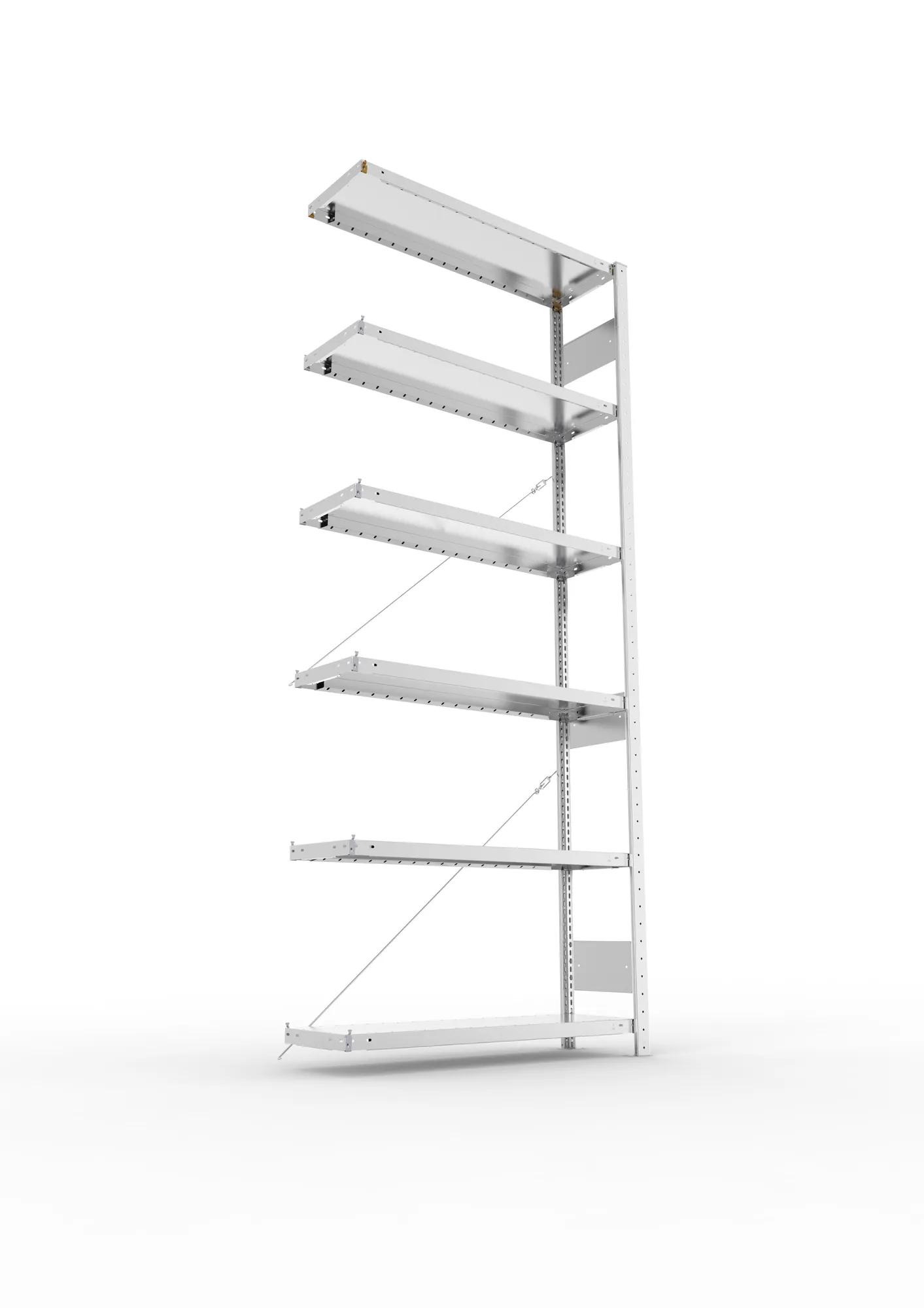 META CLIP S3, Fachbodenregal, Anbauregal, 2500 x 1000 x 300 mm, Fachlast 230 kg, 6 Ebenen, verzinkt – Ansicht von unten