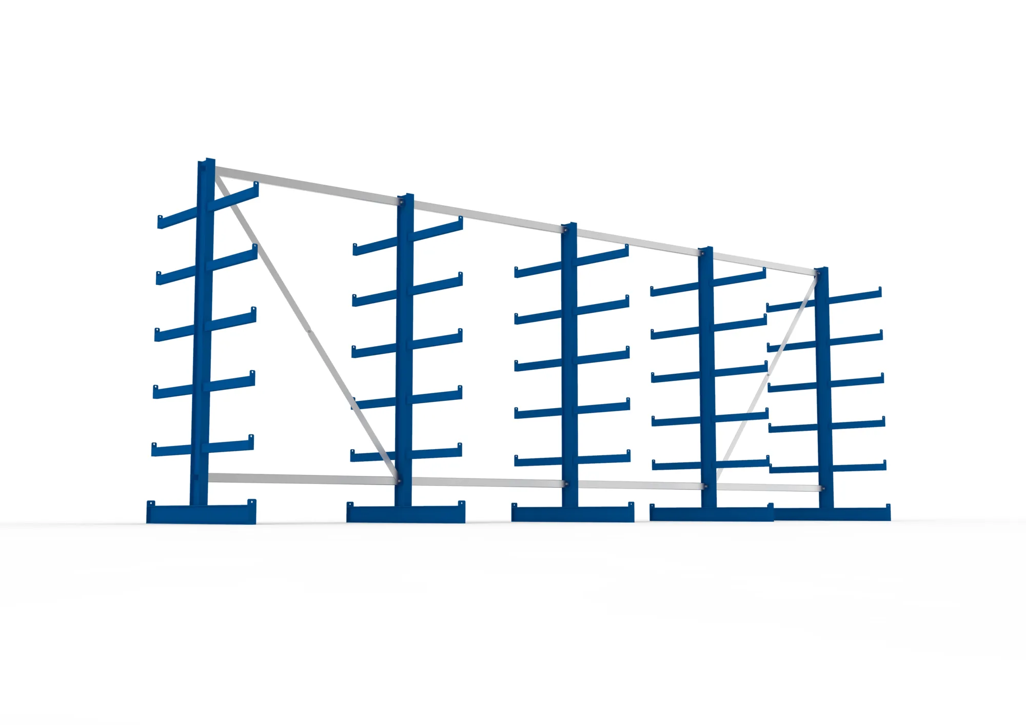 META ATLAS ST, Kragarmregal, 4 Felder, 2000 x 5400 x 500 mm, Armlast 200 kg, doppelseitig, 5+1 Ebenen – Ansicht von unten