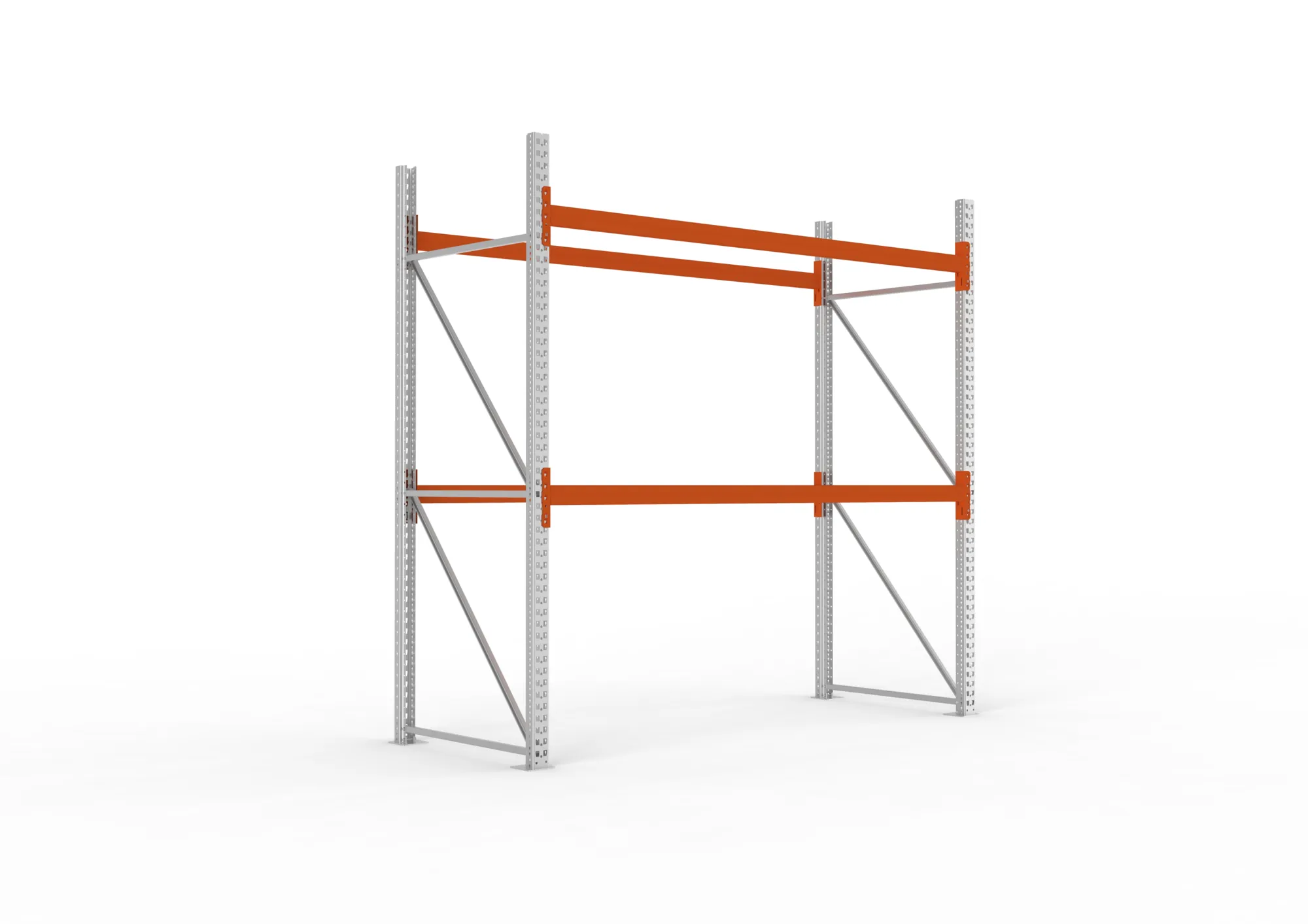 META MULTIPAL, Palettenregal, Grundregal, 2700 x 2700 x 1100 mm, Fachlast 490 kg, 3 Ebenen, 9 Paletten, verzinkt – Ansicht in Blickhöhe