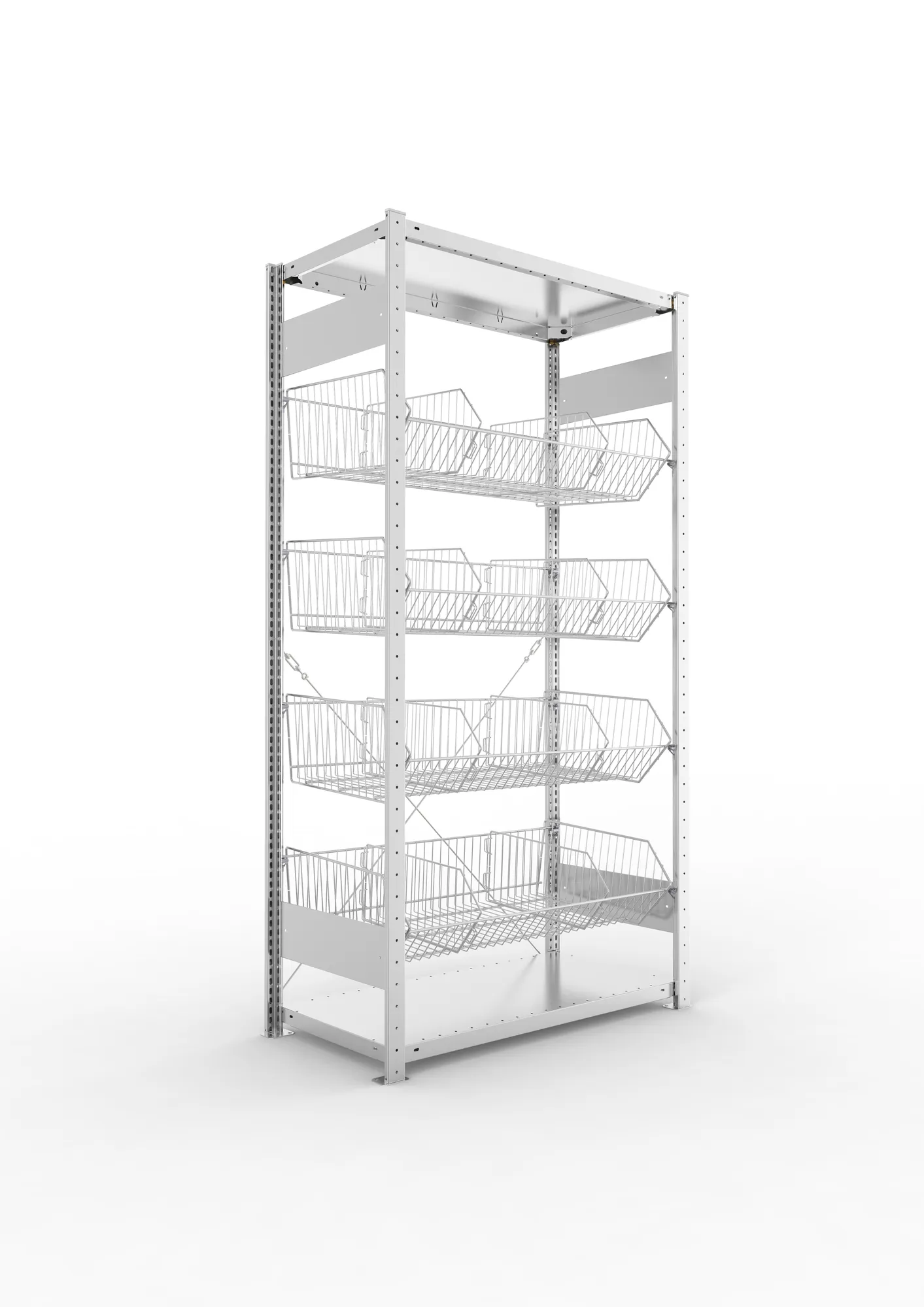 META CLIP, Gitterkorbregal, Grundregal, 2000 x 1000 x 500 mm, Fachlast 35 kg, verzinkt – Ansicht in Blickhöhe