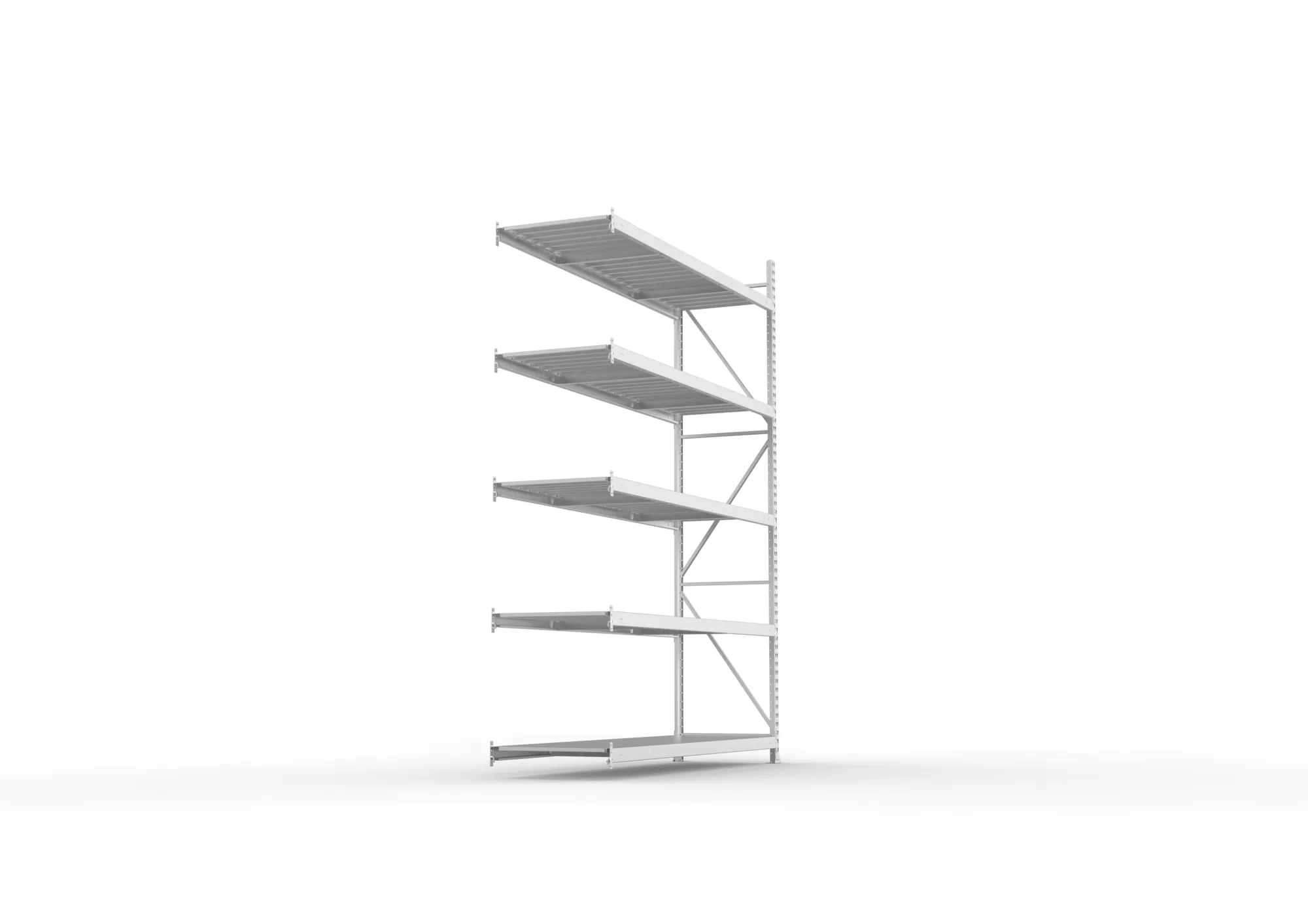 META MINI-RACK, Weitspannregal, Anbauregal, 3000 x 2200 x 650 mm, Fachlast 600 kg, Stahlpaneelböden, 5 Ebenen – Seitenansicht