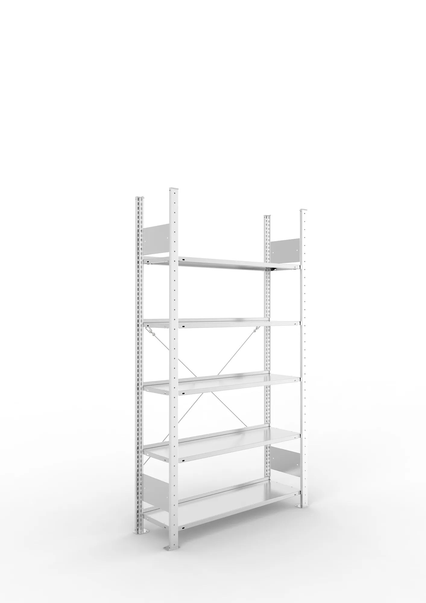 META CLIP COMPACT S3, Büro-Steckregal, Grundregal, 1850 x 1000 x 300 mm, Fachlast 80 kg, 5+0 Ebenen, Endanschlag, verzinkt – Ansicht in Blickhöhe
