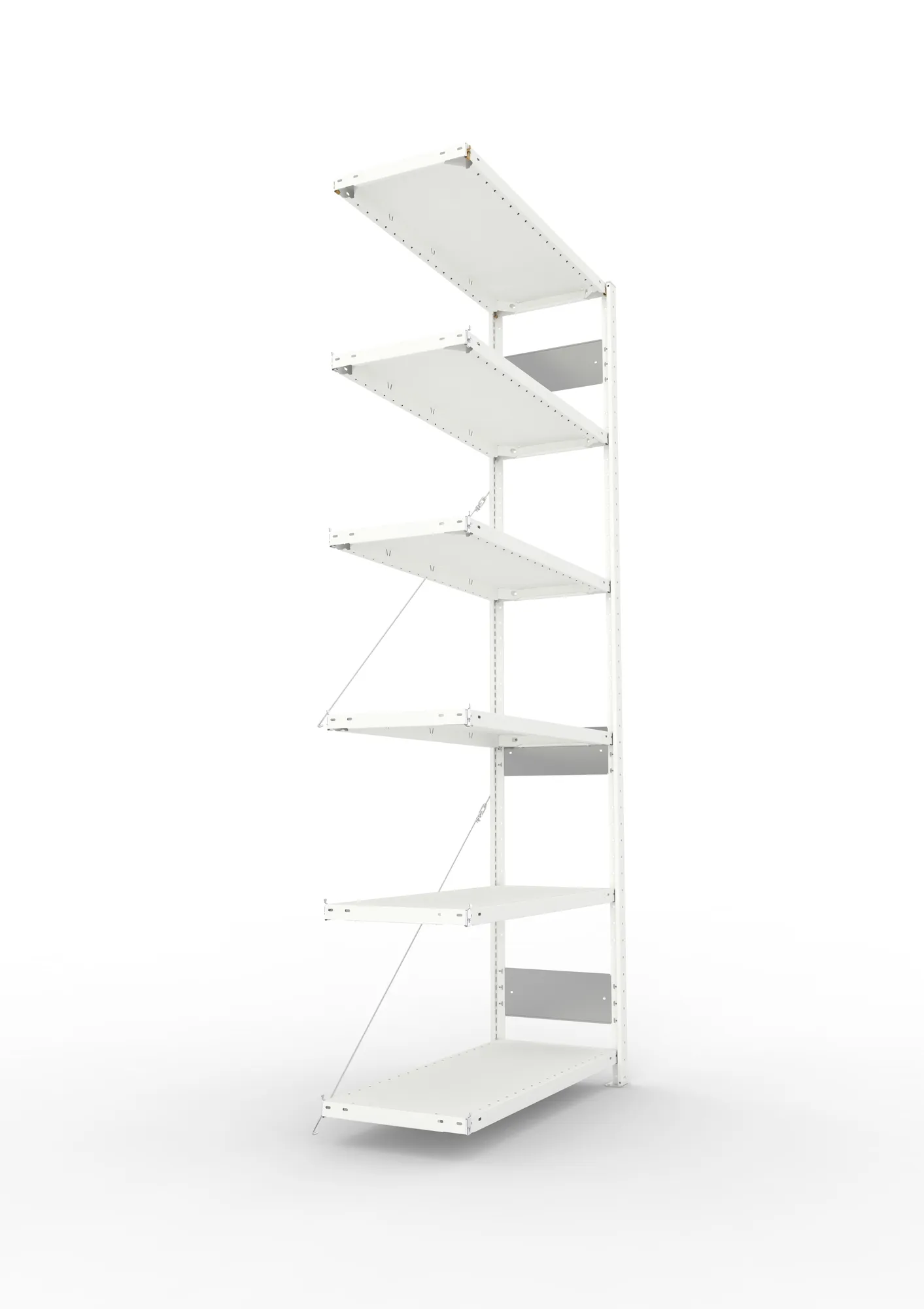 META CLIP S3, Fachbodenregal, Anbauregal, 2500 x 1000 x 400 mm, Fachlast 150 kg, 6 Ebenen, RAL 7035 – Seitenansicht