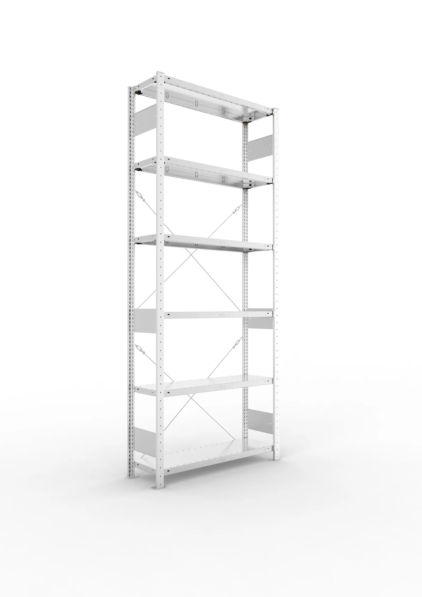 META CLIP S3, Fachbodenregal, Grundregal, 2500 x 1000 x 300 mm, Fachlast 150 kg, 6 Ebenen, verzinkt – Ansicht in Blickhöhe