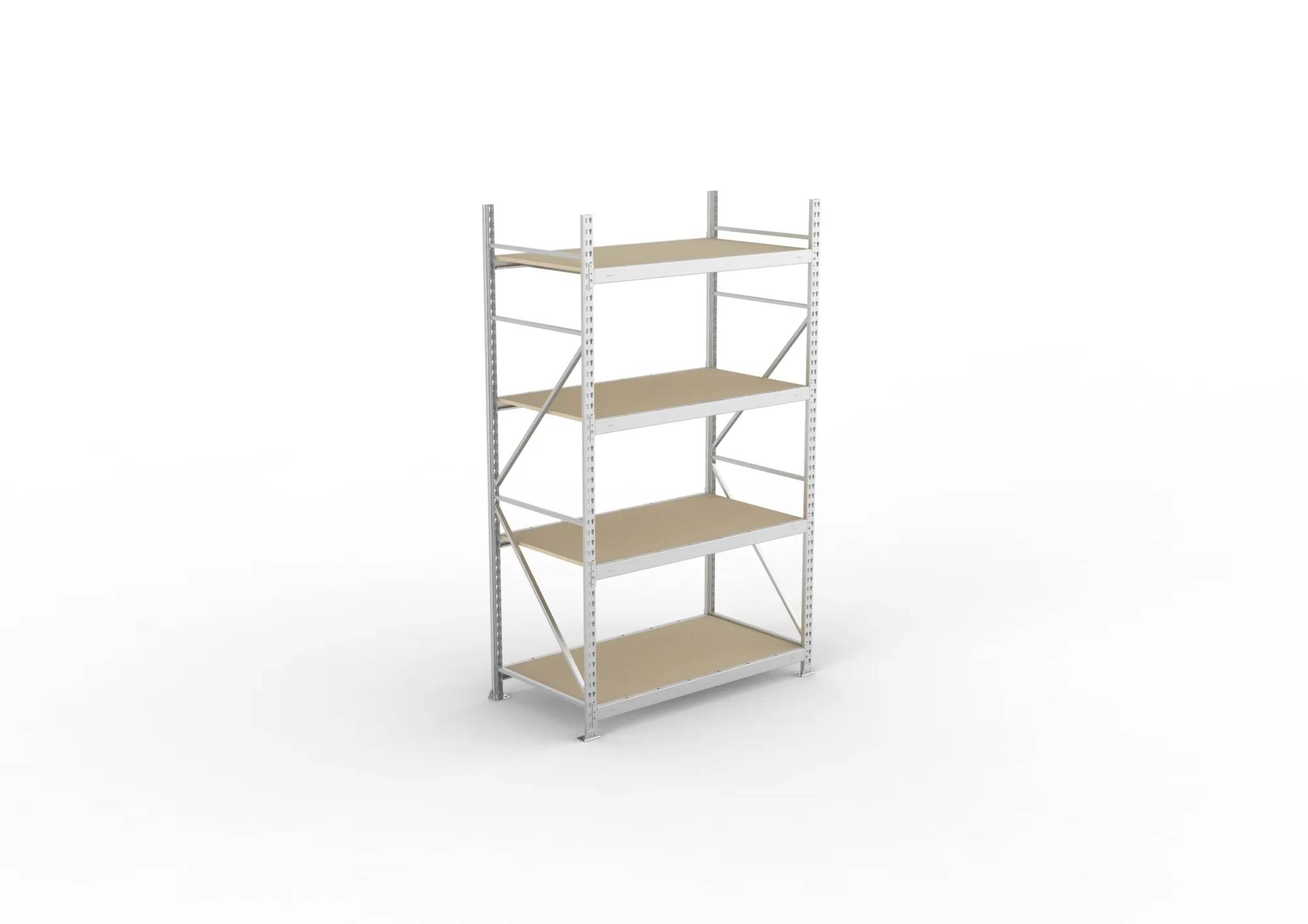 META MINI-RACK, Weitspannregal, Grundregal, 2500 x 1400 x 800 mm, Fachlast 600 kg, Spanplattenböden, 4 Ebenen – Ansicht von oben