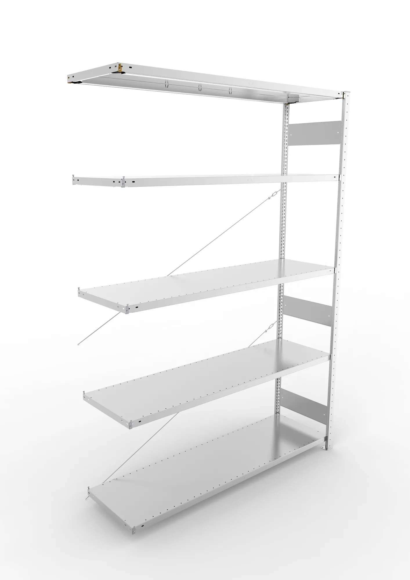 META CLIP S3, Fachbodenregal, Anbauregal, 2500 x 1700 x 500 mm, Fachlast 200 kg, 5 Ebenen, verzinkt – Ansicht von oben