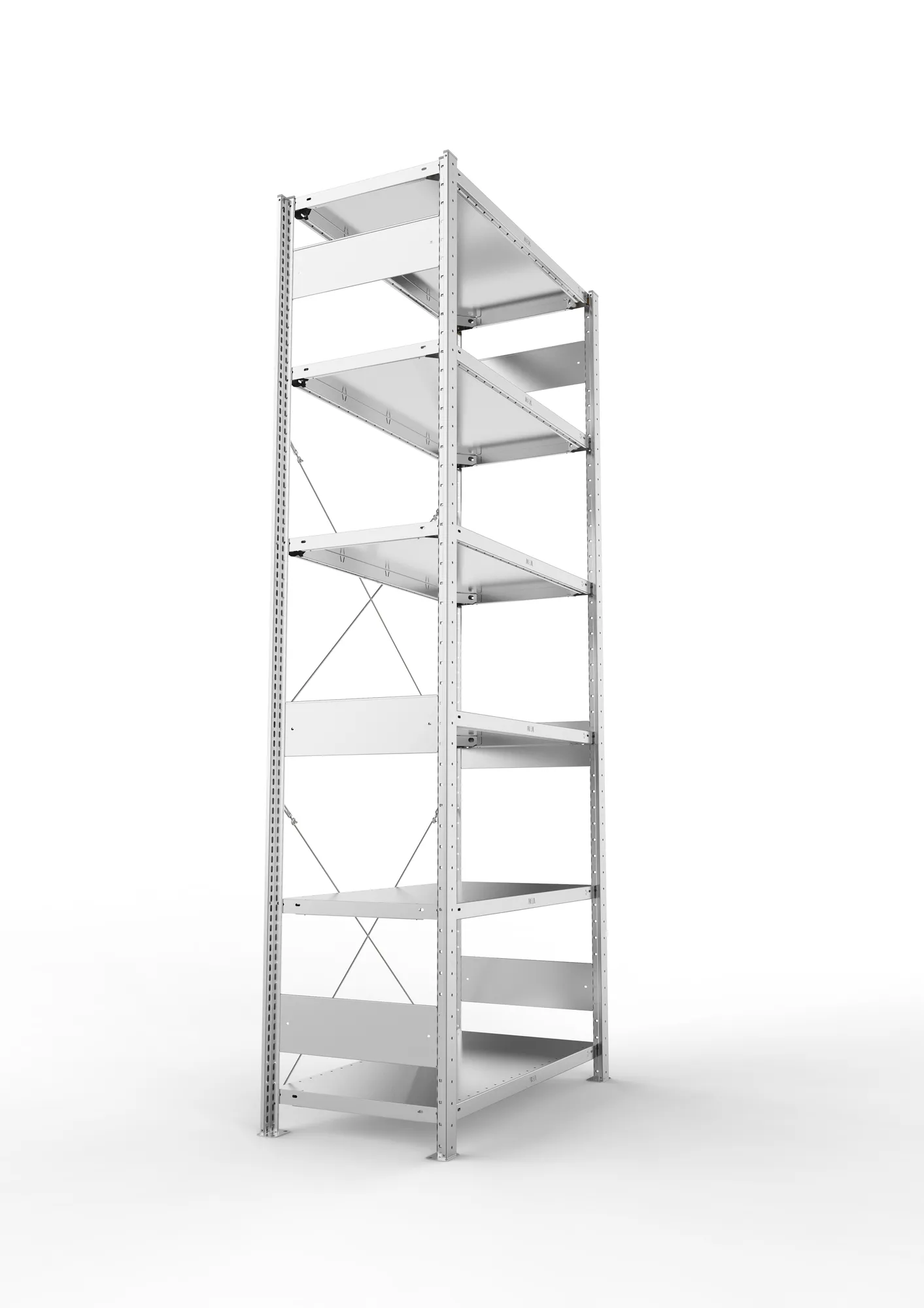 META CLIP, Fachbodenregal, Grundregal, 2500 x 1000 x 500 mm, Fachlast 150 kg, 6 Ebenen, verzinkt – Seitenansicht