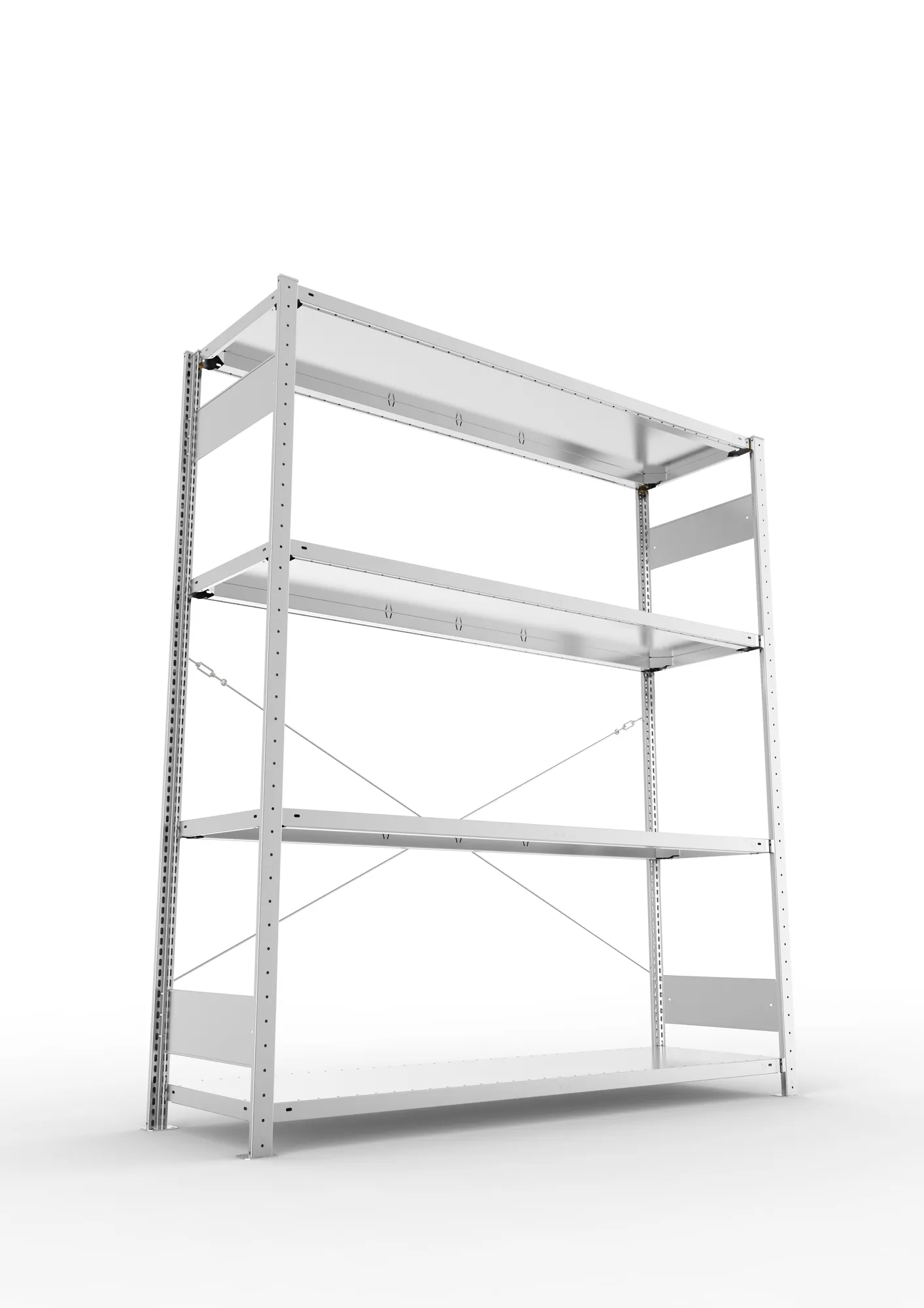 META CLIP S3, Fachbodenregal, Grundregal, 2000 x 1700 x 500 mm, Fachlast 200 kg, 4 Ebenen, verzinkt – Ansicht von unten