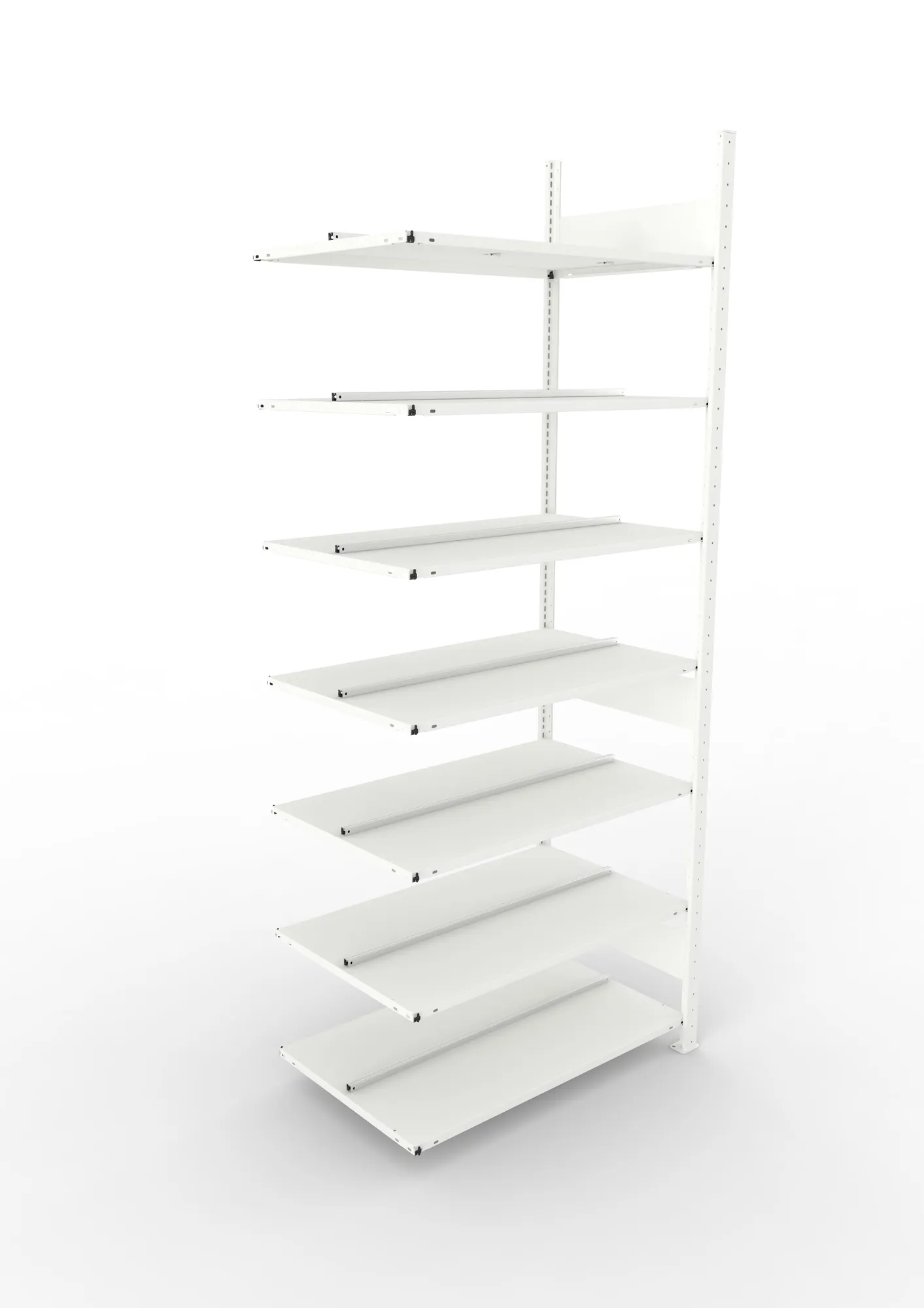 META CLIP COMPACT, Büro-Steckregal, Anbauregal, 2500 x 1000 x 600 mm, Fachlast 100 kg, 7+0 Ebenen, RAL 7035 – Ansicht von oben
