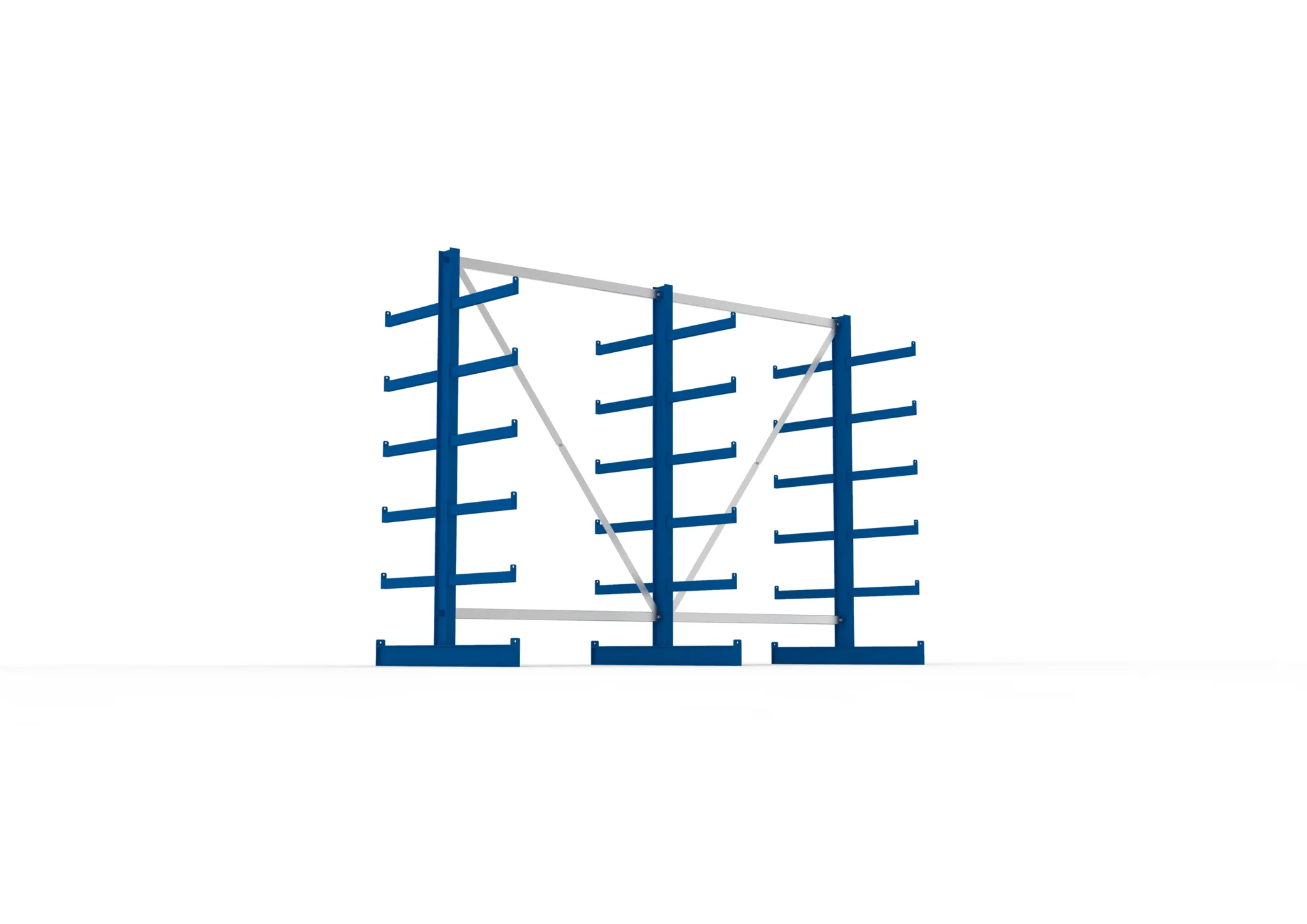 META ATLAS ST, Kragarmregal, 2 Felder, 2000 x 2700 x 500 mm, Armlast 200 kg, doppelseitig, 5+1 Ebenen – Ansicht von unten