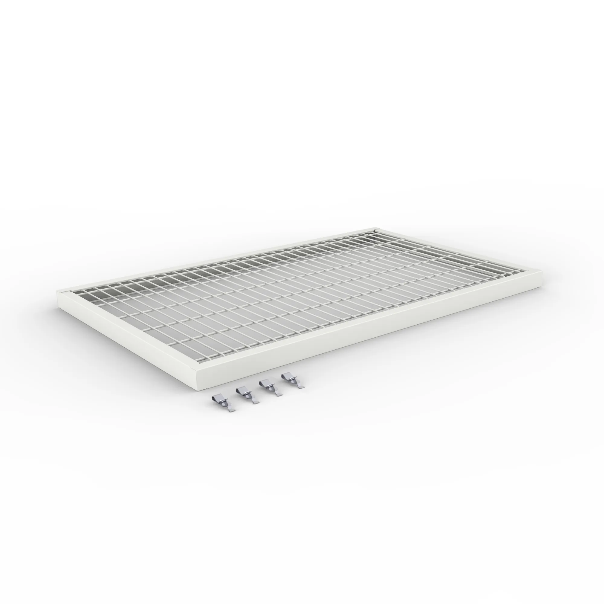 META CLIP, Zusatz-Drahtboden, 1000 x 600 mm, 150 kg, RAL 7035 – Ansicht in Blickhöhe