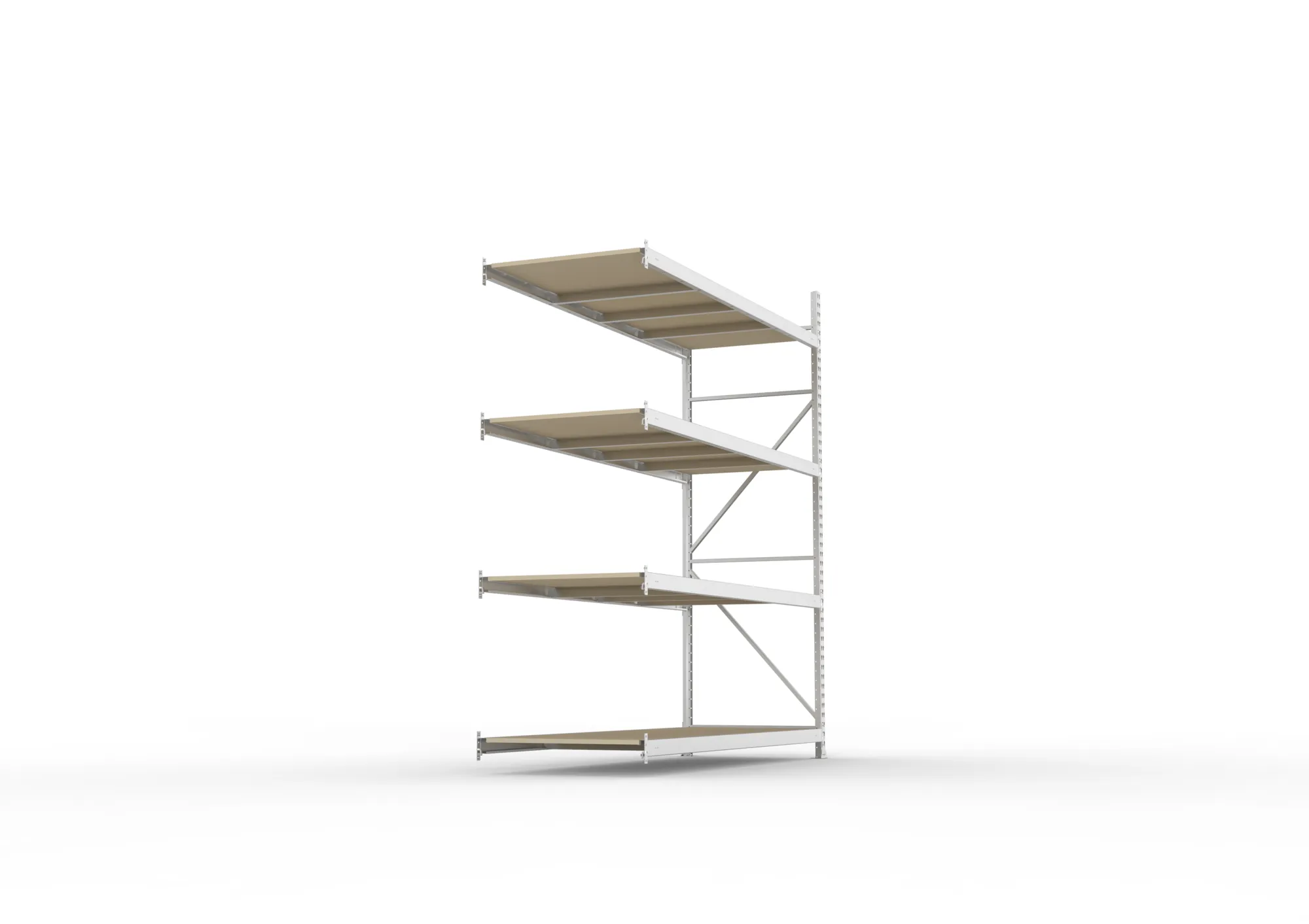 META MINI-RACK, Weitspannregal, Anbauregal, 2500 x 2200 x 800 mm, Fachlast 600 kg, Spanplattenböden, 4 Ebenen – Seitenansicht