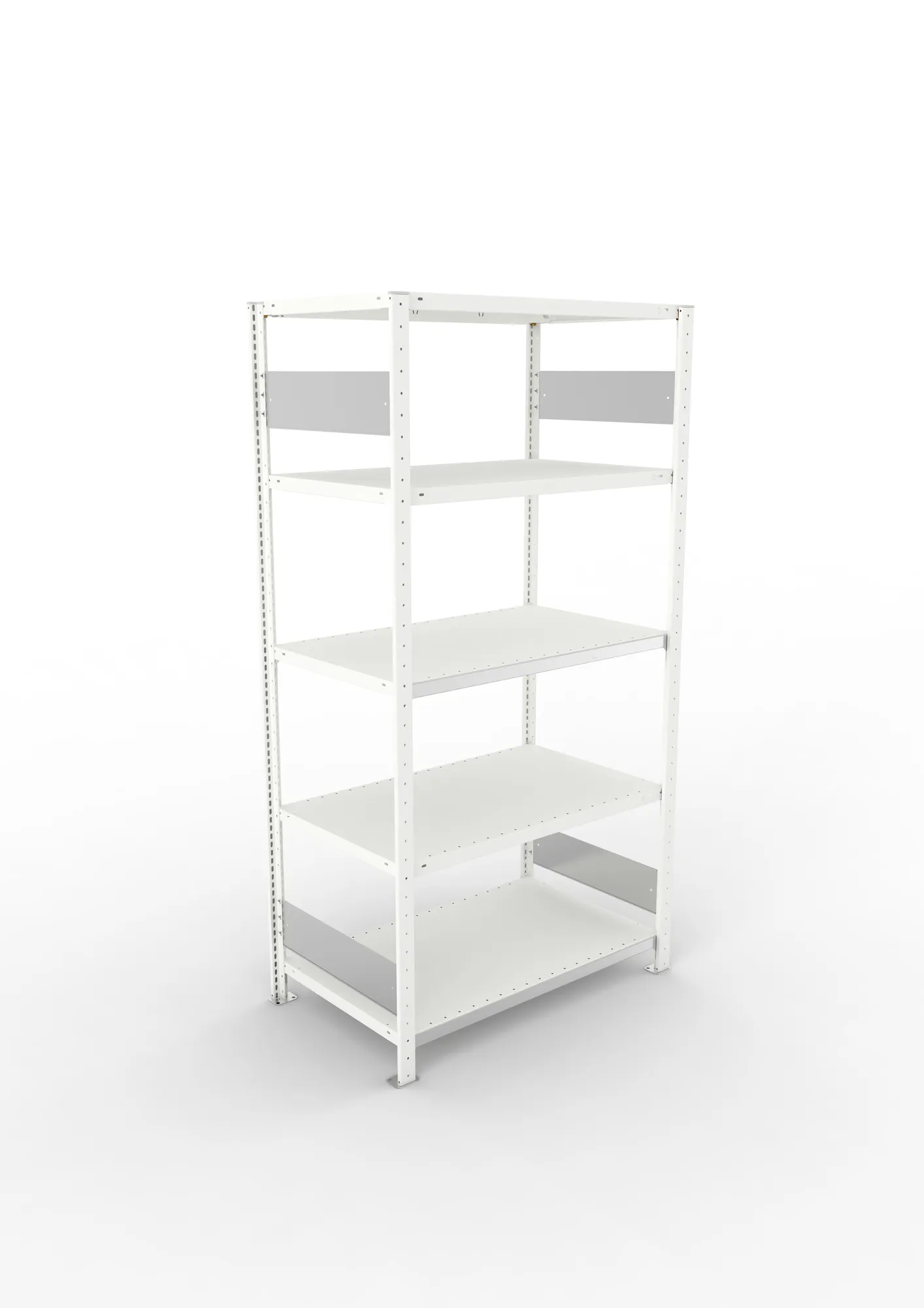 META CLIP S3, Fachbodenregal, Grundregal, 2000 x 1000 x 600 mm, Fachlast 150 kg, 5 Ebenen, Längsriegel, RAL 7035 – Ansicht von oben